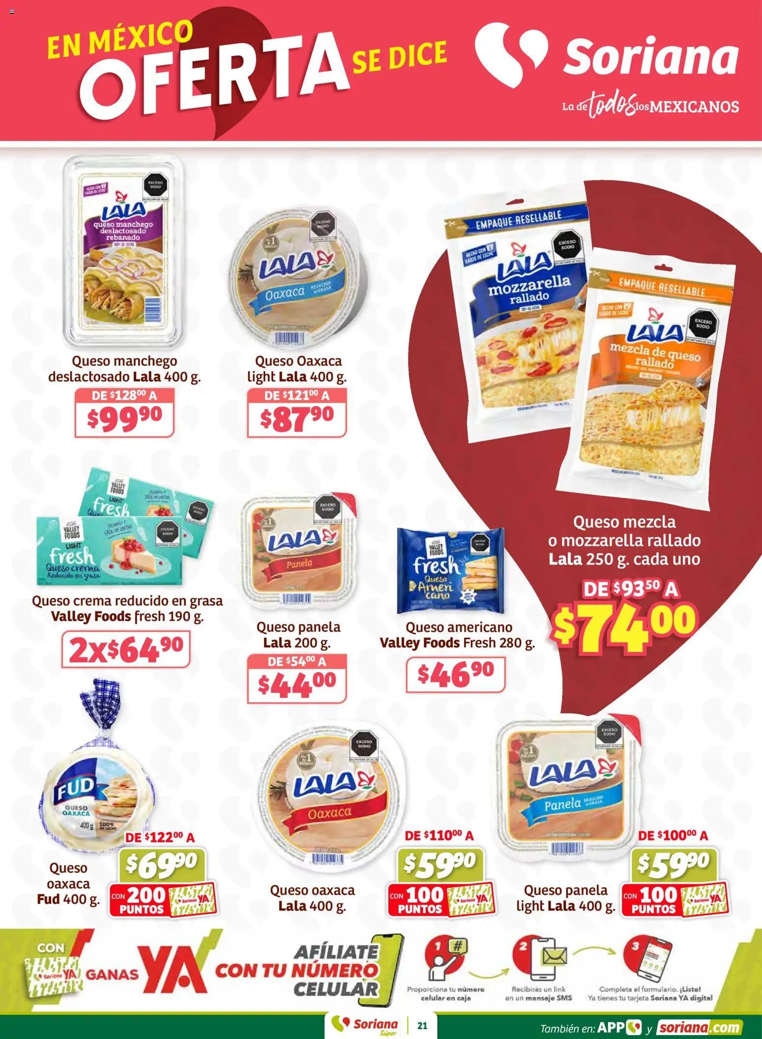 Nuevas ofertas de Soriana válidas en toda la República Mexicana desde el 12.02.2026. ¡Encuentra las mejores ofertas en Soriana - Preciazazaso Súper: Edo Mex, Gro, Hgo, Mor, Pue, Qto, Tlax, Ver! | Página: 21 | Productos: Queso crema, Leche, Queso, Caja