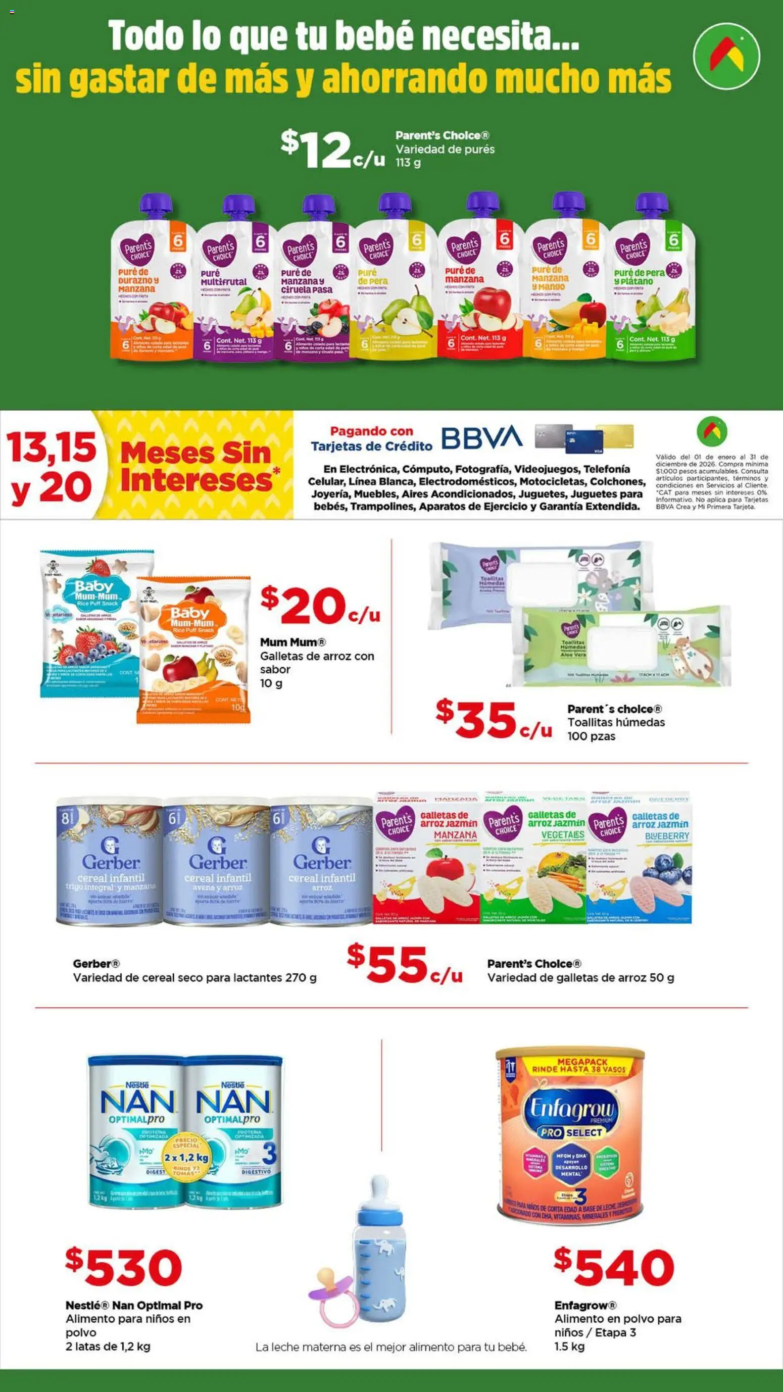 Nuevas ofertas de Bodega Aurrerá válidas en toda la República Mexicana desde el 22.04.2026. ¡Encuentra las mejores ofertas en Bodega Aurrerá folleto Cuida a tu bebé y a toda tu familia ! | Página: 2 | Productos: Durazno, Leche, Mango, Arroz