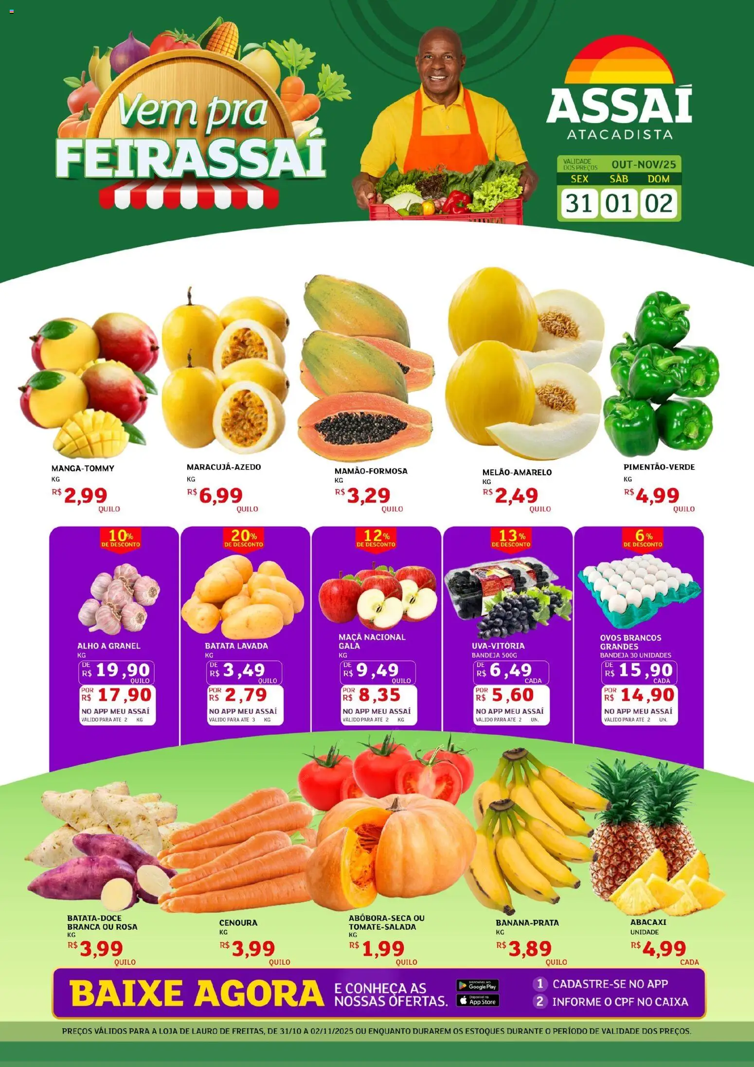 Assaí Atacadista Folheto - válido de 31.10.2025 | Página: 1 | Produtos: Alho, Ovos, Bandeja, Batata