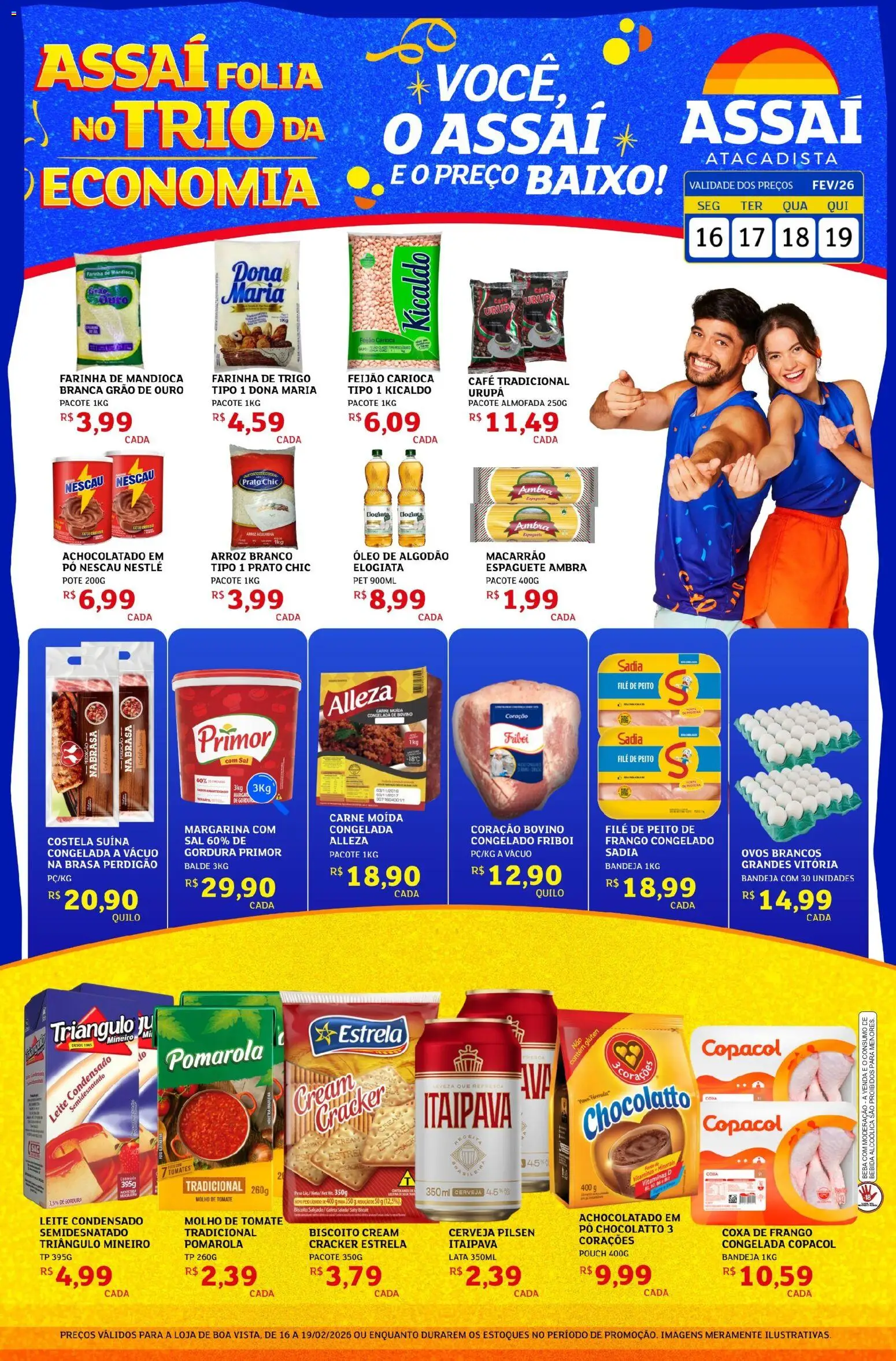Assaí Atacadista Folheto - válido de 16.02.2026 | Página: 1 | Produtos: Espaguete, Algodão, Sal, Carne moída