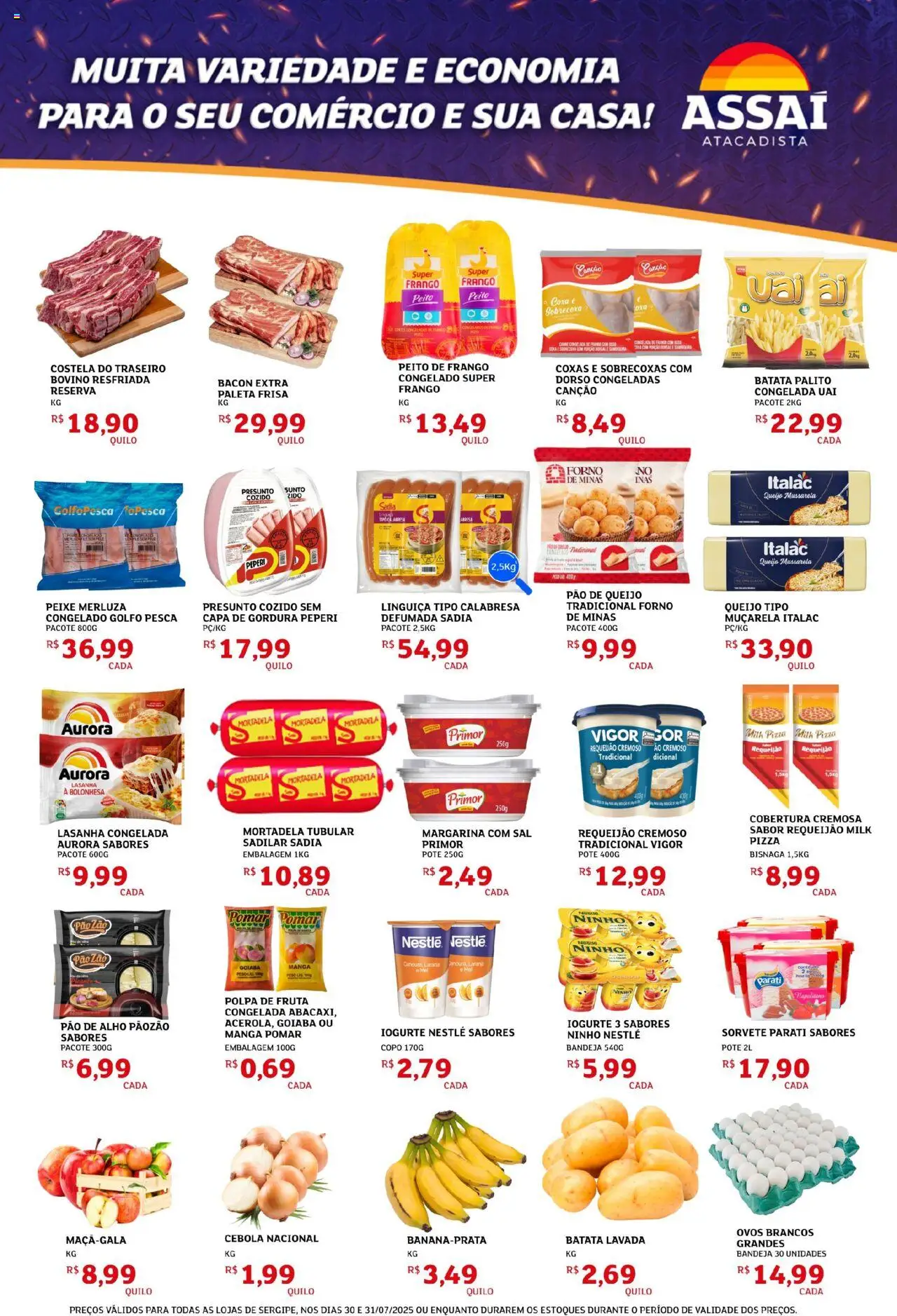 Assaí Atacadista Folheto - válido de 30.07.2025 | Página: 3 | Produtos: Cebola, Ovos, Lasanha, Bandeja