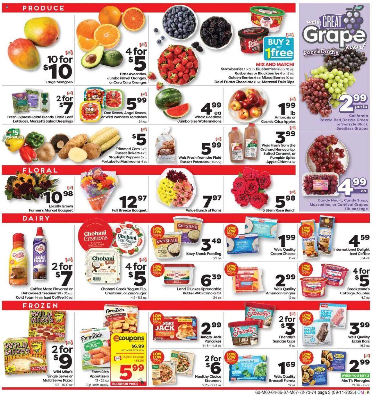 Weis Weekly Circular - NJ - valid from 11.09.2025 | Page: 3 | Products: Broccoli, Pizza, Salad, Bag