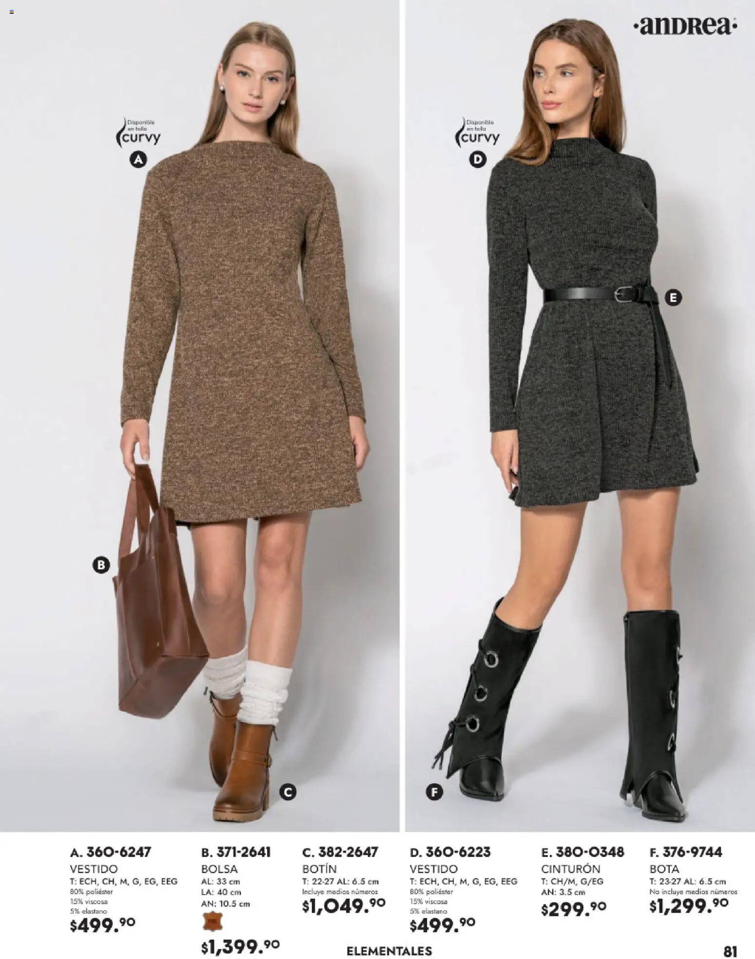 Nuevas ofertas de Andrea válidas en toda la República Mexicana desde el 26.11.2025. ¡Encuentra las mejores ofertas en Andrea catálogo Vestir! | Página: 81 | Productos: Cinturón, Bolsa, Vestido, Botín