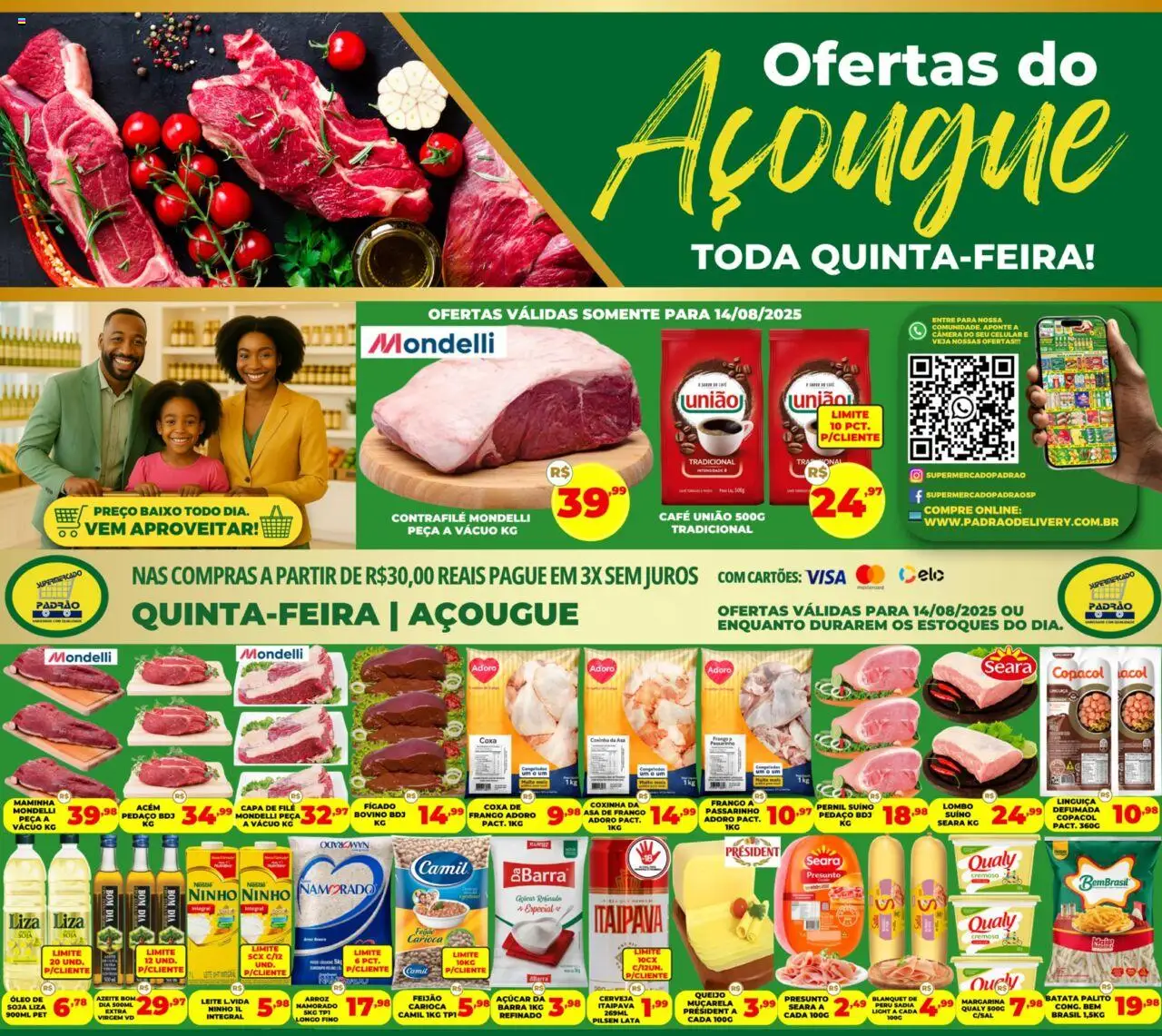 Supermercado Padrão Folheto - válido de 14.08.2025 | Página: 1 | Produtos: Óleo, Cerveja, Baixo, Soja