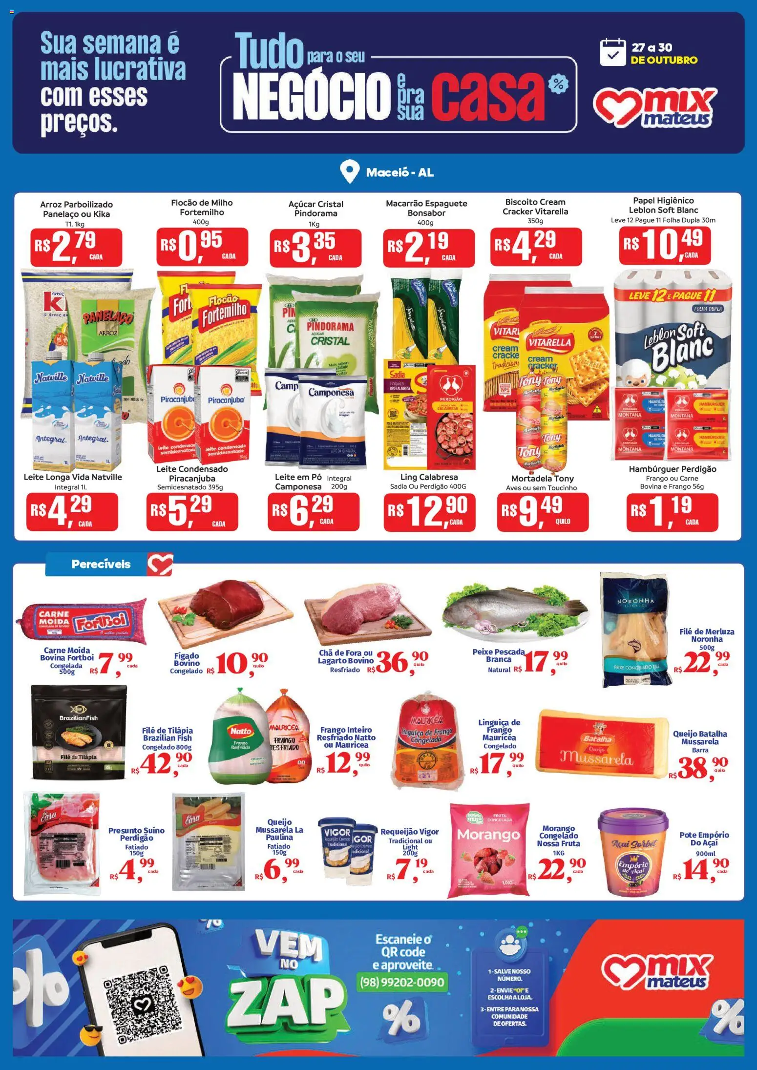 Mateus Folheto - válido de 27.10.2025 | Página: 1 | Produtos: Espaguete, Açúcar, Frango, Filé de tilápia