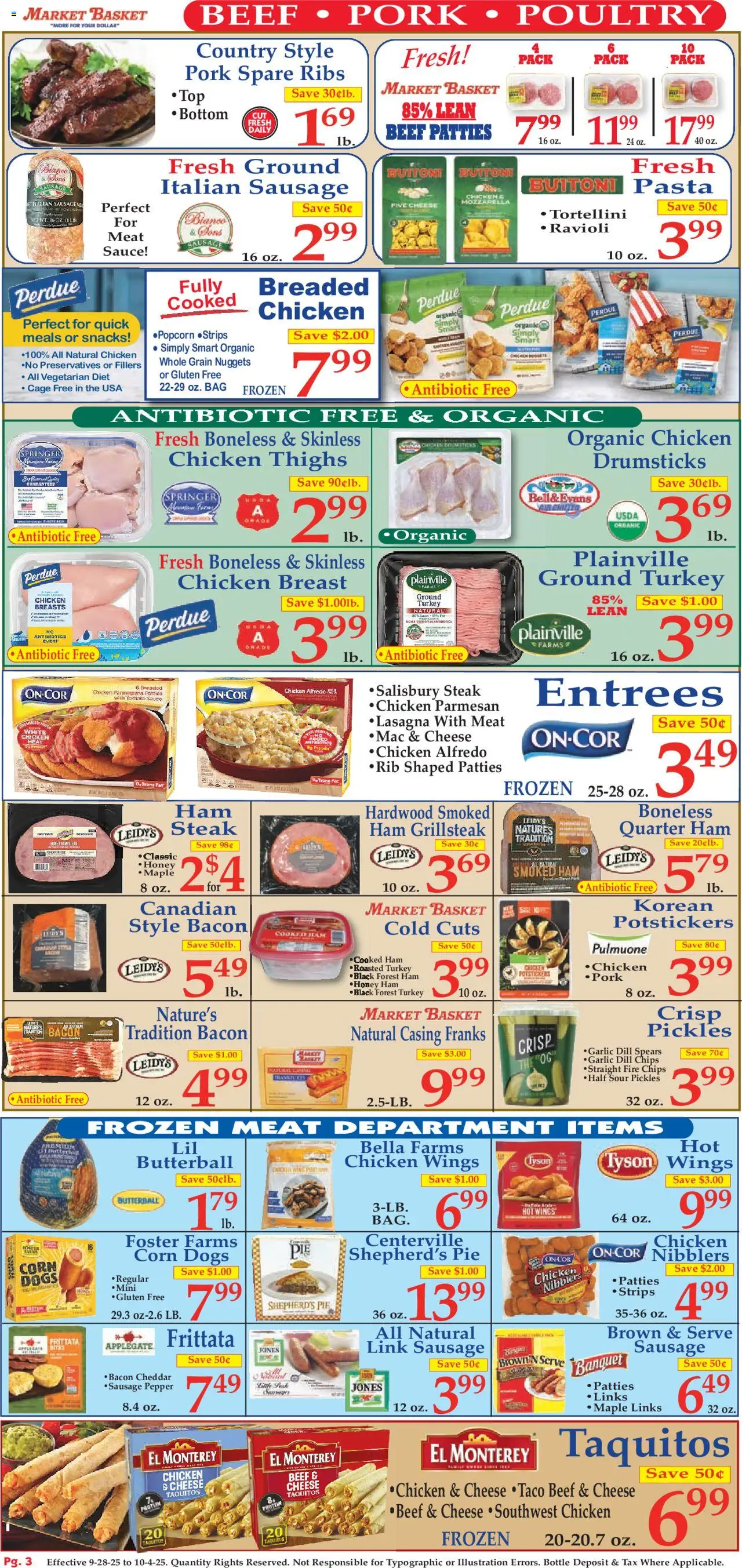 Market Basket Ad - valid from 28.09.2025 | Page: 3 | Products: Cheese, Beef, Sausage, Garlic