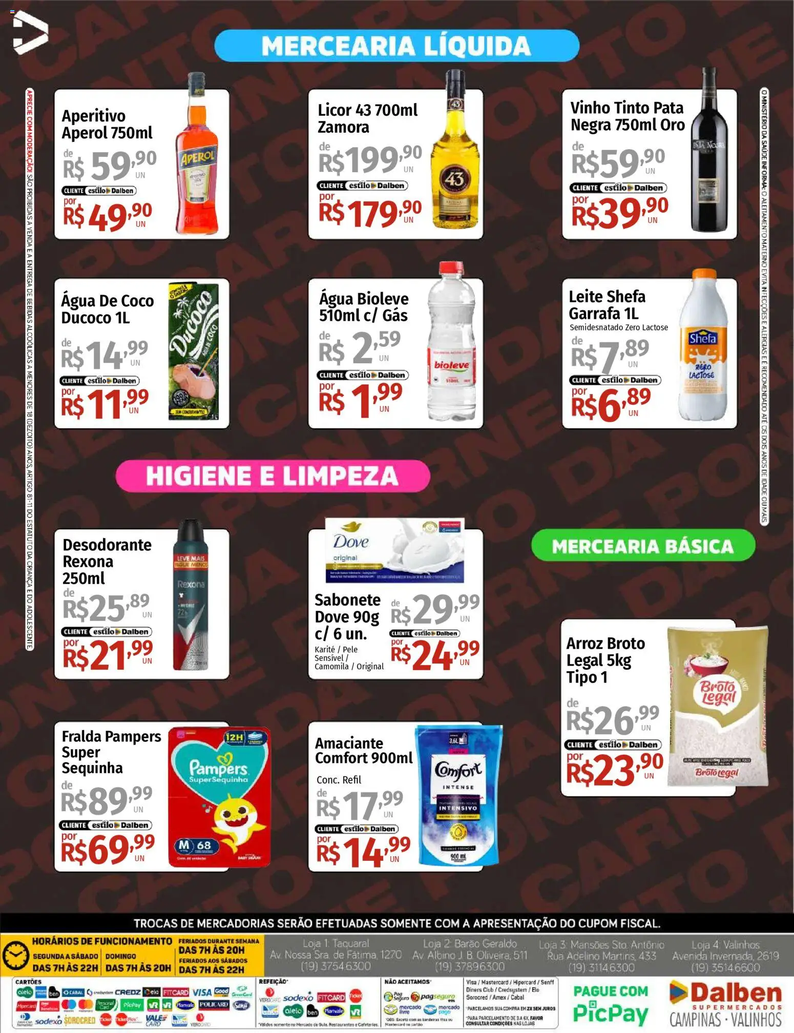 Supermercado Dalben Folheto - válido de 22.04.2026 | Página: 4 | Produtos: Licor, Sabonete, Rexona, Dove