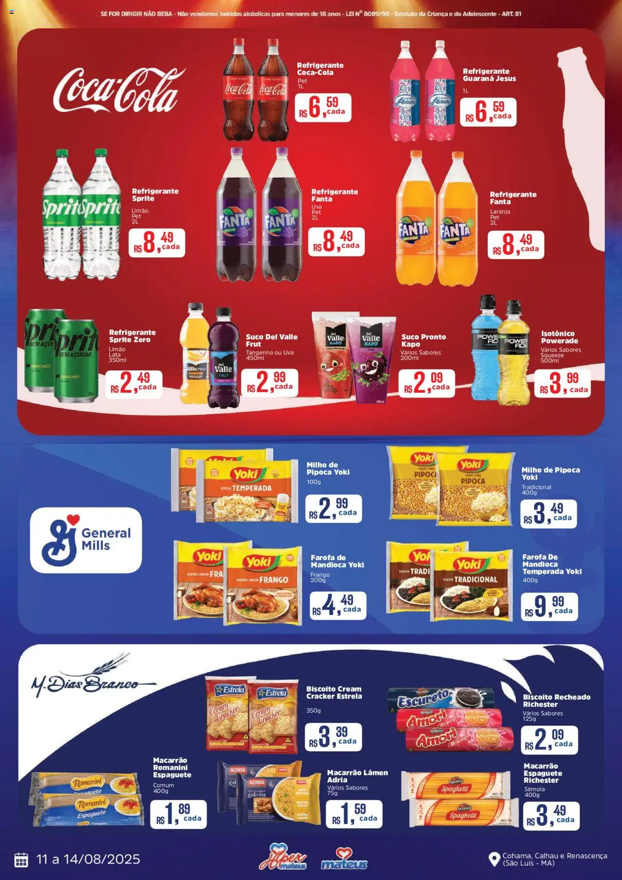 Mateus Folheto - válido de 11.08.2025 | Página: 4 | Produtos: Espaguete, Guaraná, Macarrão, Cream cracker