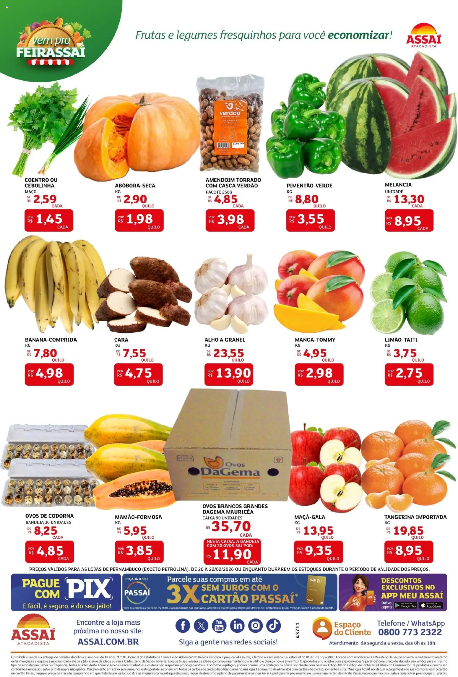 Assaí Atacadista Folheto - válido de 20.02.2026 | Página: 3 | Produtos: Melancia, Bebida, Bandeja, Telefone