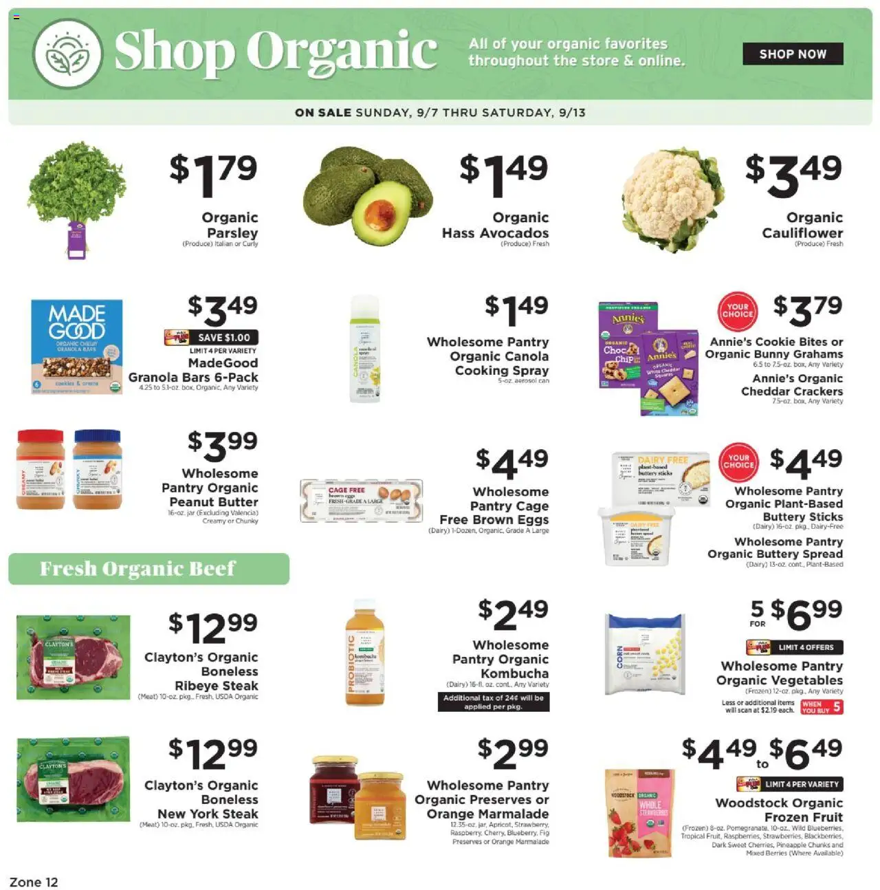 ShopRite Shop Organic - valid from 07.09.2025 | Page: 1 | Products: Corn, Eggs, Vegetables, Parsley