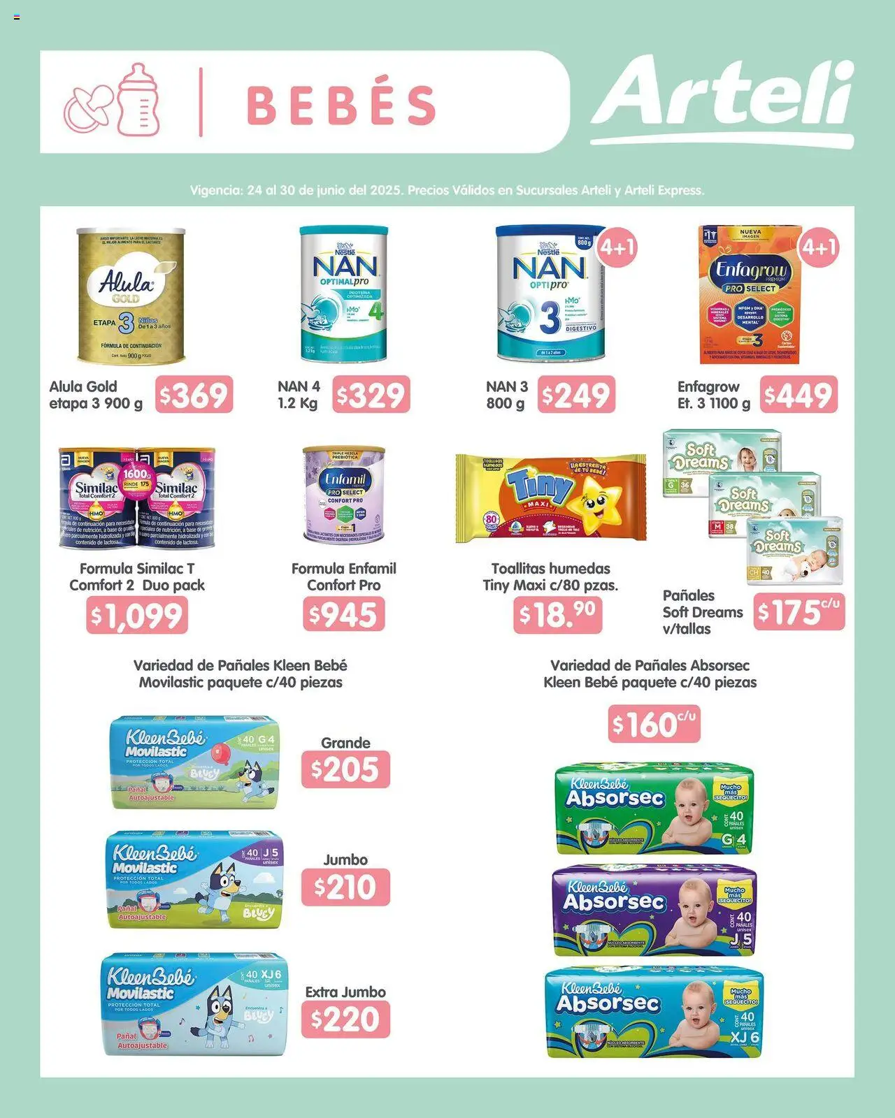 Nuevas ofertas de Arteli válidas en toda la República Mexicana desde el 24.06.2025. ¡Encuentra las mejores ofertas en Arteli folleto! | Página: 9 | Productos: Toallitas húmedas, Pañales