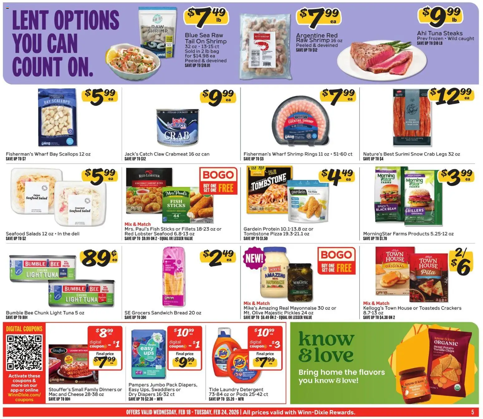 Winn Dixie Weekly Circular - GA - valid from 18.02.2026 | Page: 5 | Products: Bread, Pizza, Detergent, Bag