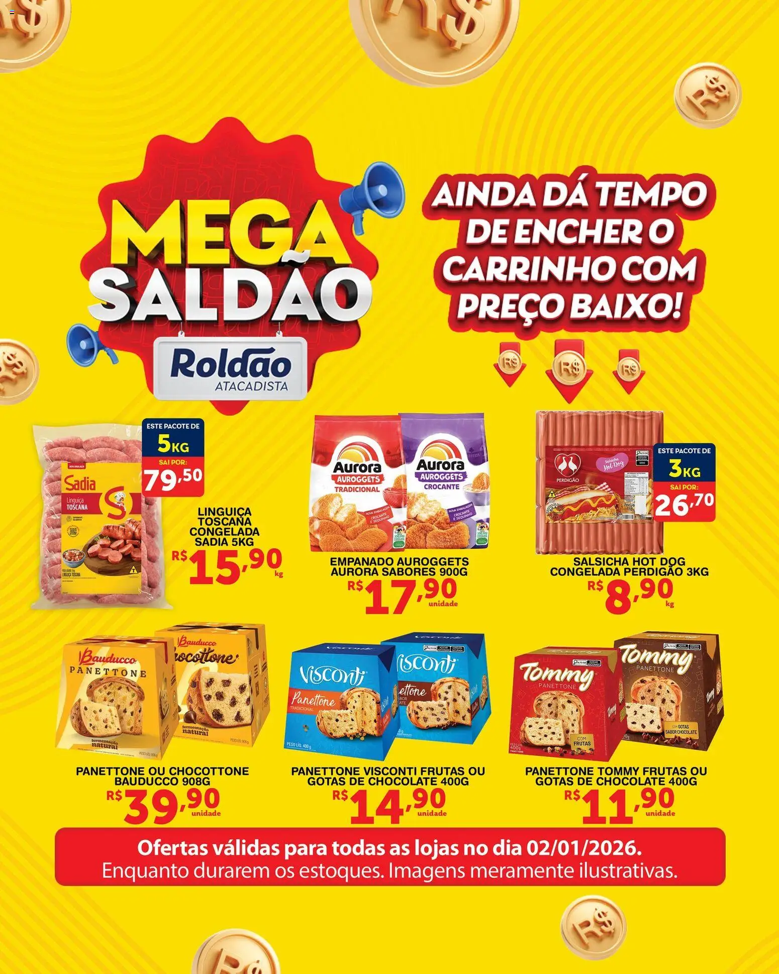 Roldão Folheto - válido de 02.01.2026 | Página: 1 | Produtos: Salsicha, Linguiça, Chocolate, Baixo
