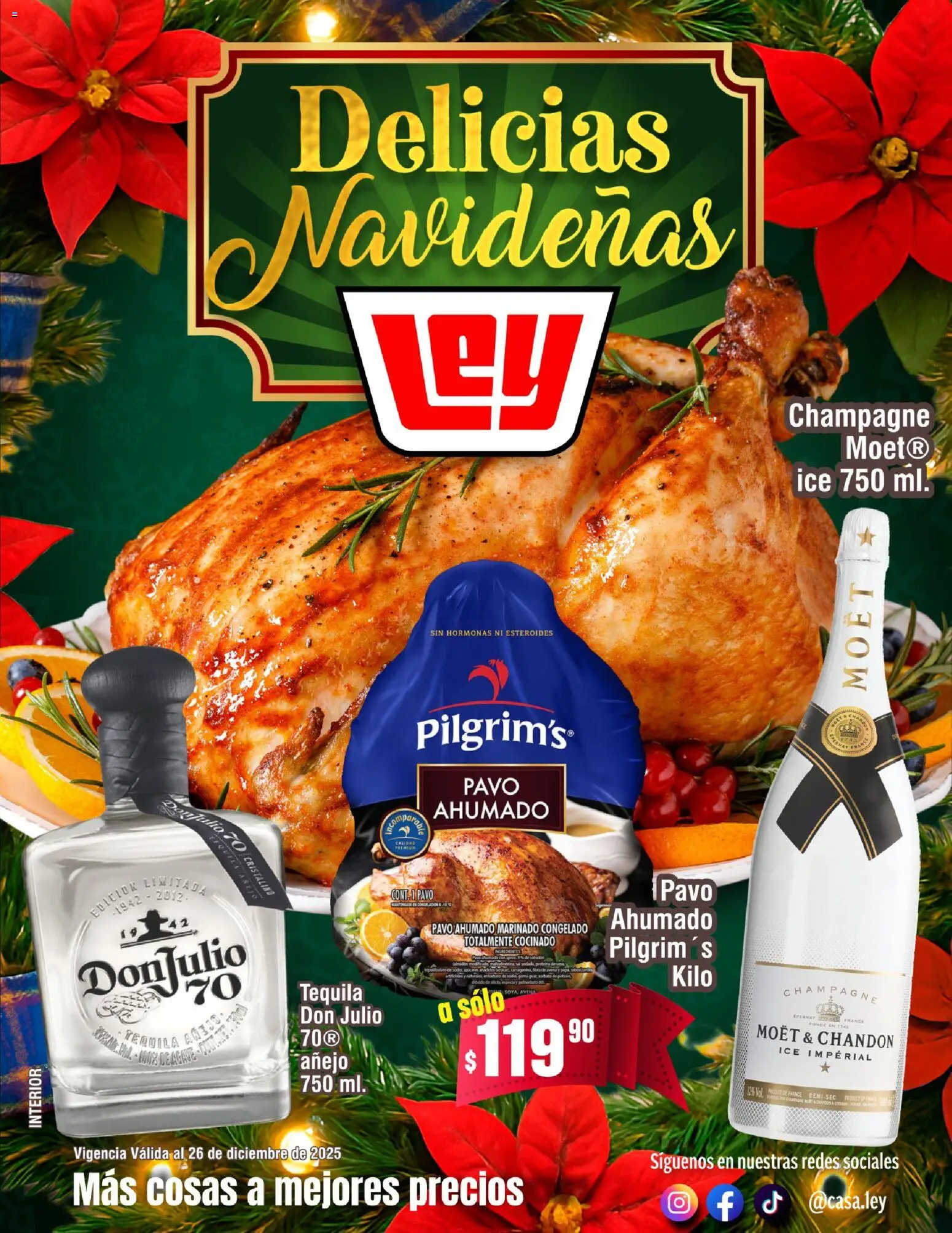 Nuevas ofertas de Casa Ley válidas en toda la República Mexicana desde el 19.12.2025. ¡Encuentra las mejores ofertas en Casa Ley folleto Delicias Navideñas! | Página: 1 | Productos: Sal, Avena, Champagne, Tequila