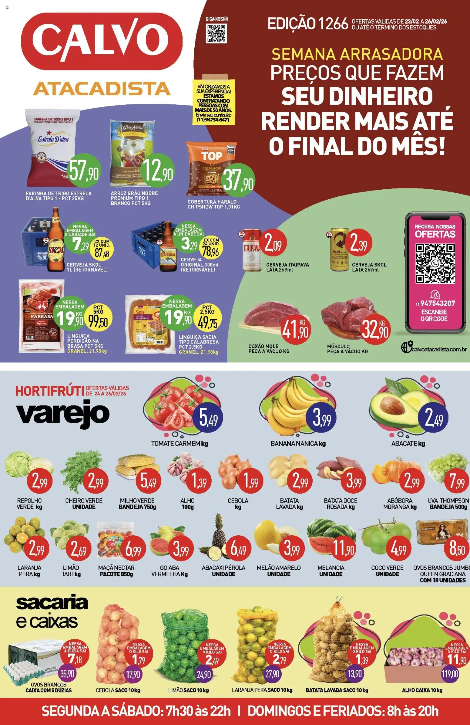 Calvo Atacadista Folheto - válido de 23.02.2026 | Página: 1 | Produtos: Goiaba, Repolho, Leite, Arroz