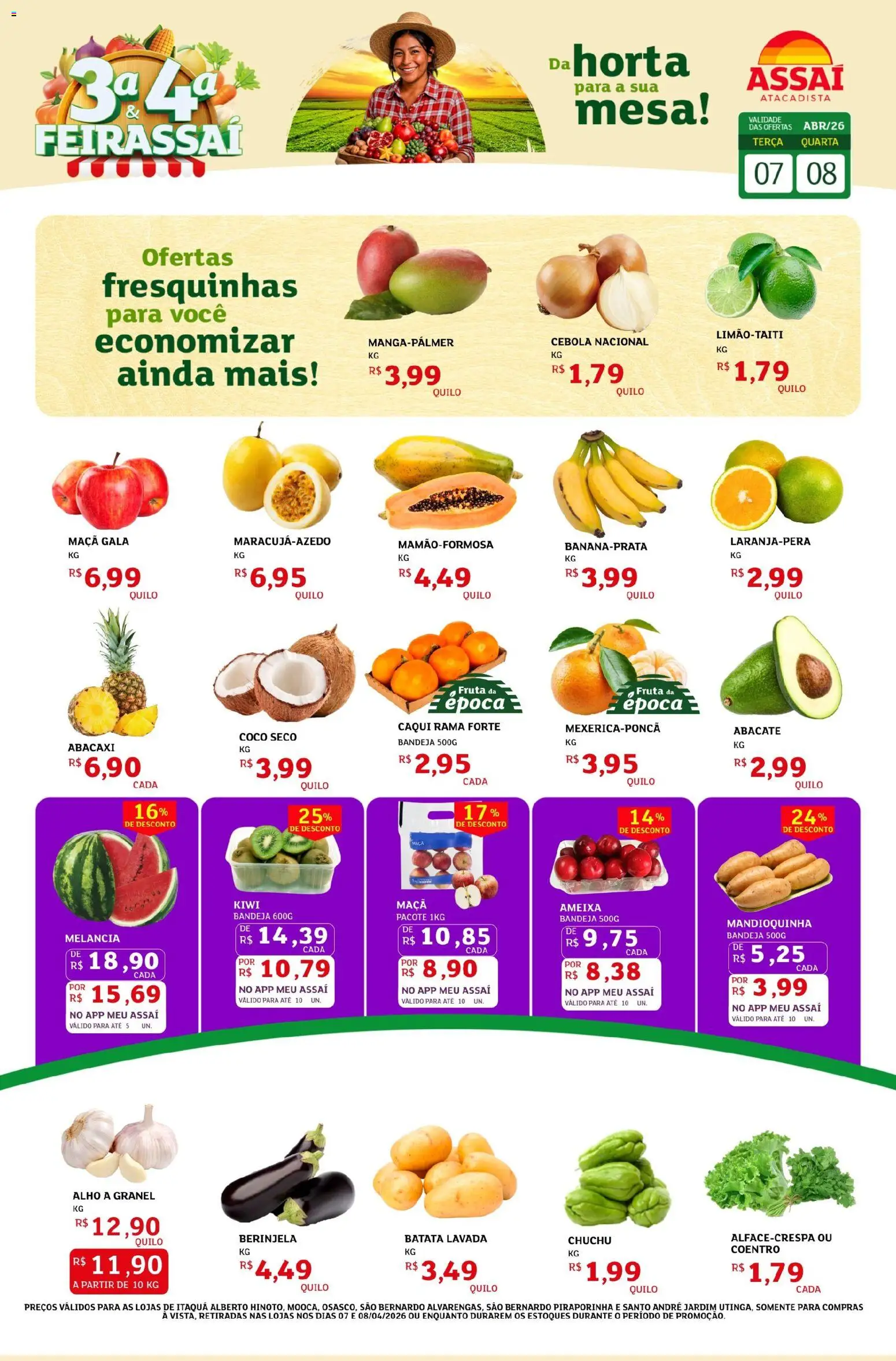 Assaí Atacadista Folheto - válido de 07.04.2026 | Página: 1 | Produtos: Caqui, Melancia, Alho, Cebola