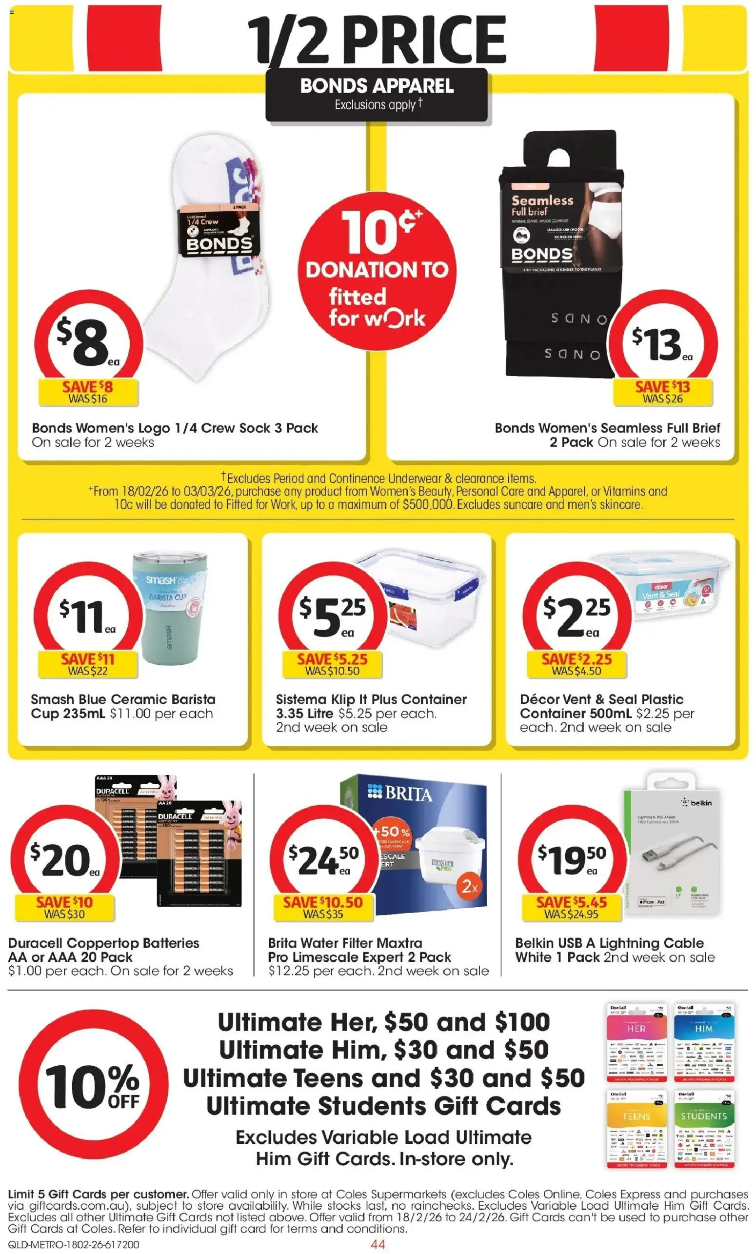 Coles catalogue - valid from 18.02.2026 | Page: 44 | Products: Water, Underwear, Cable, Usb