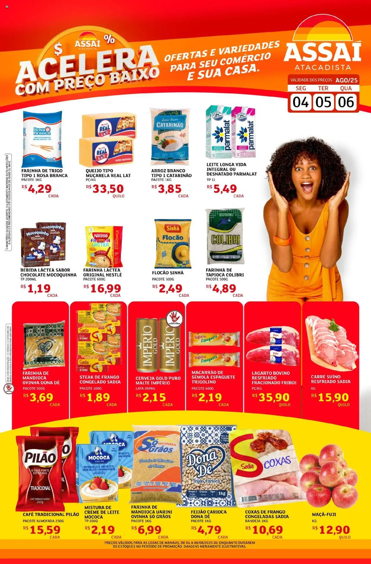 Assaí Atacadista Folheto - válido de 04.08.2025 | Página: 1 | Produtos: Feijão, Mandioca, Farinha láctea, Leite