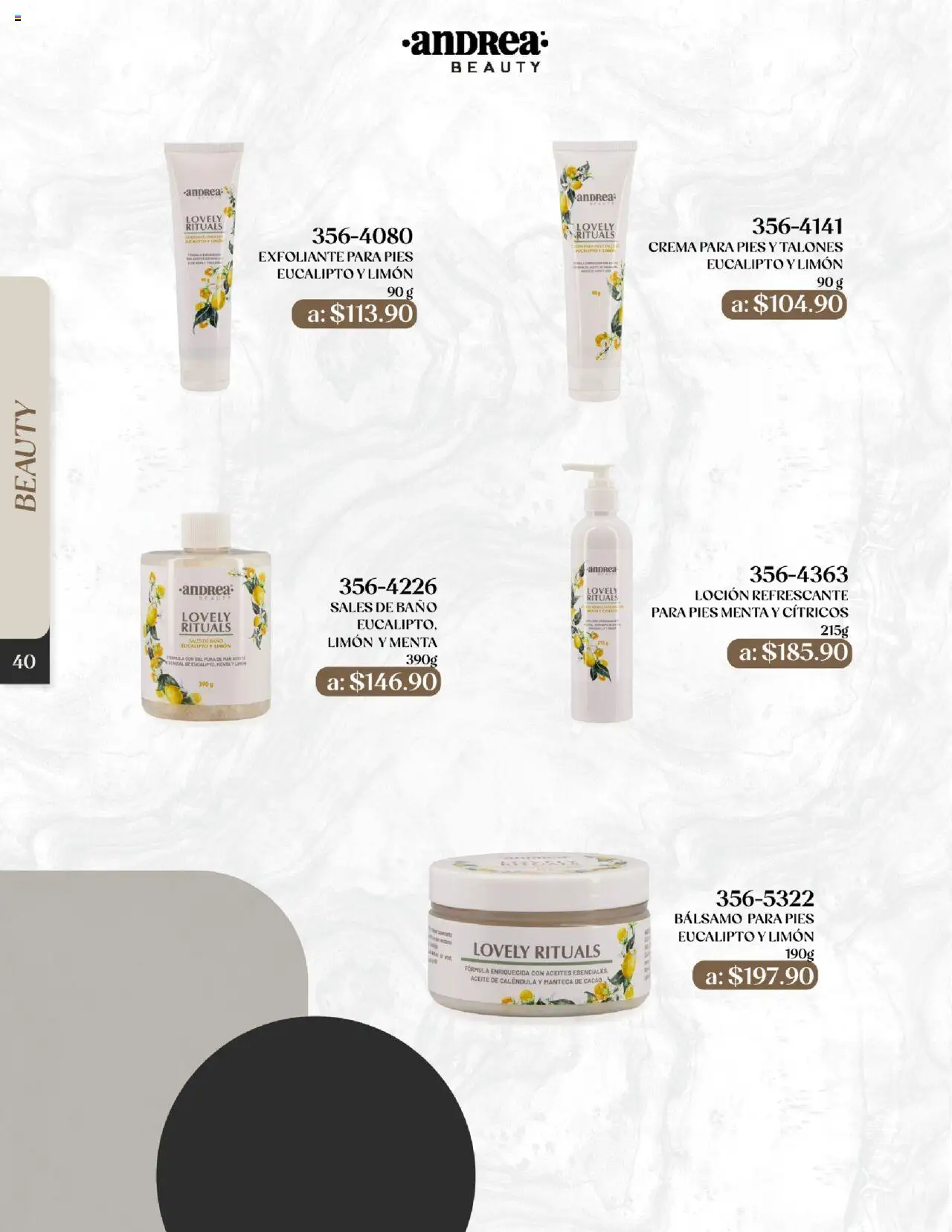 Nuevas ofertas de Andrea válidas en toda la República Mexicana desde el 24.08.2025. ¡Encuentra las mejores ofertas en Andrea - Catálogo Esenciales de Otoño! | Página: 40 | Productos: Sal, Limón, Loción, Bálsamo