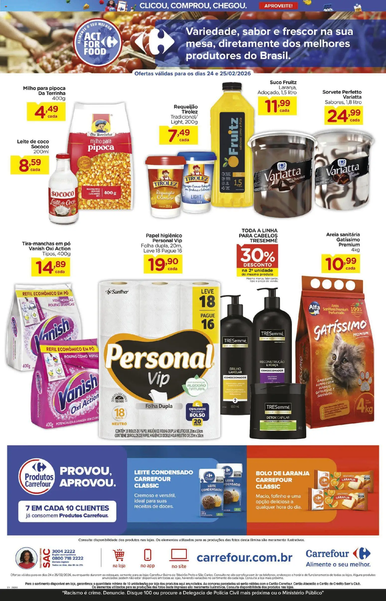 Carrefour Bairro Folheto - válido de 24.02.2026 | Página: 3 | Produtos: Condicionador, Chocolate, Bolo, Sorvete