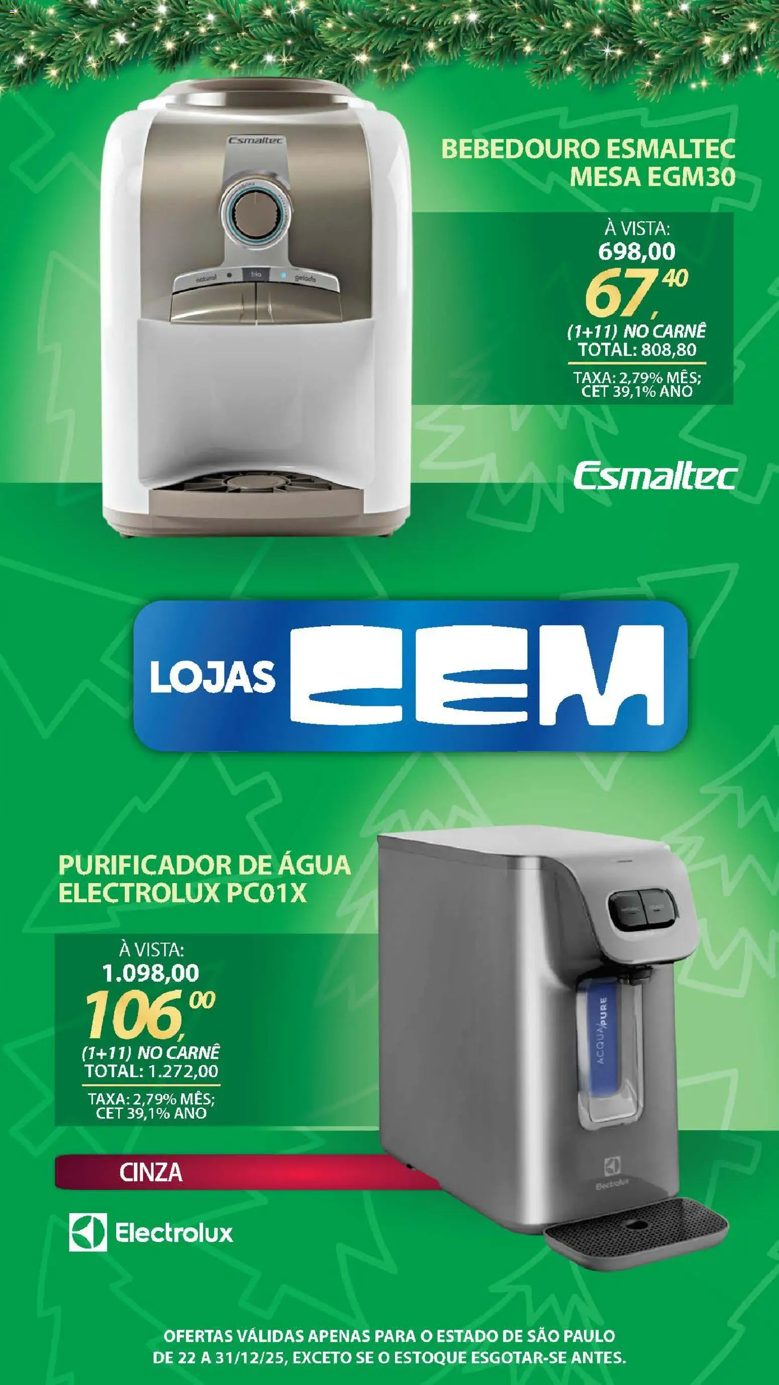 Lojas Cem Folheto - válido de 22.12.2025 | Página: 31 | Produtos: Bebedouro, Purificador, Mesa, Carne