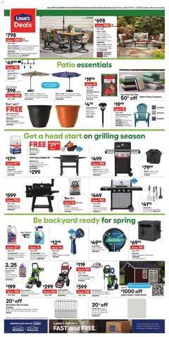 Preview of Lowe's weekly ads valid from 09.04.2026 | Page: 4 | Products: Table, Griddle, Umbrella, Grill