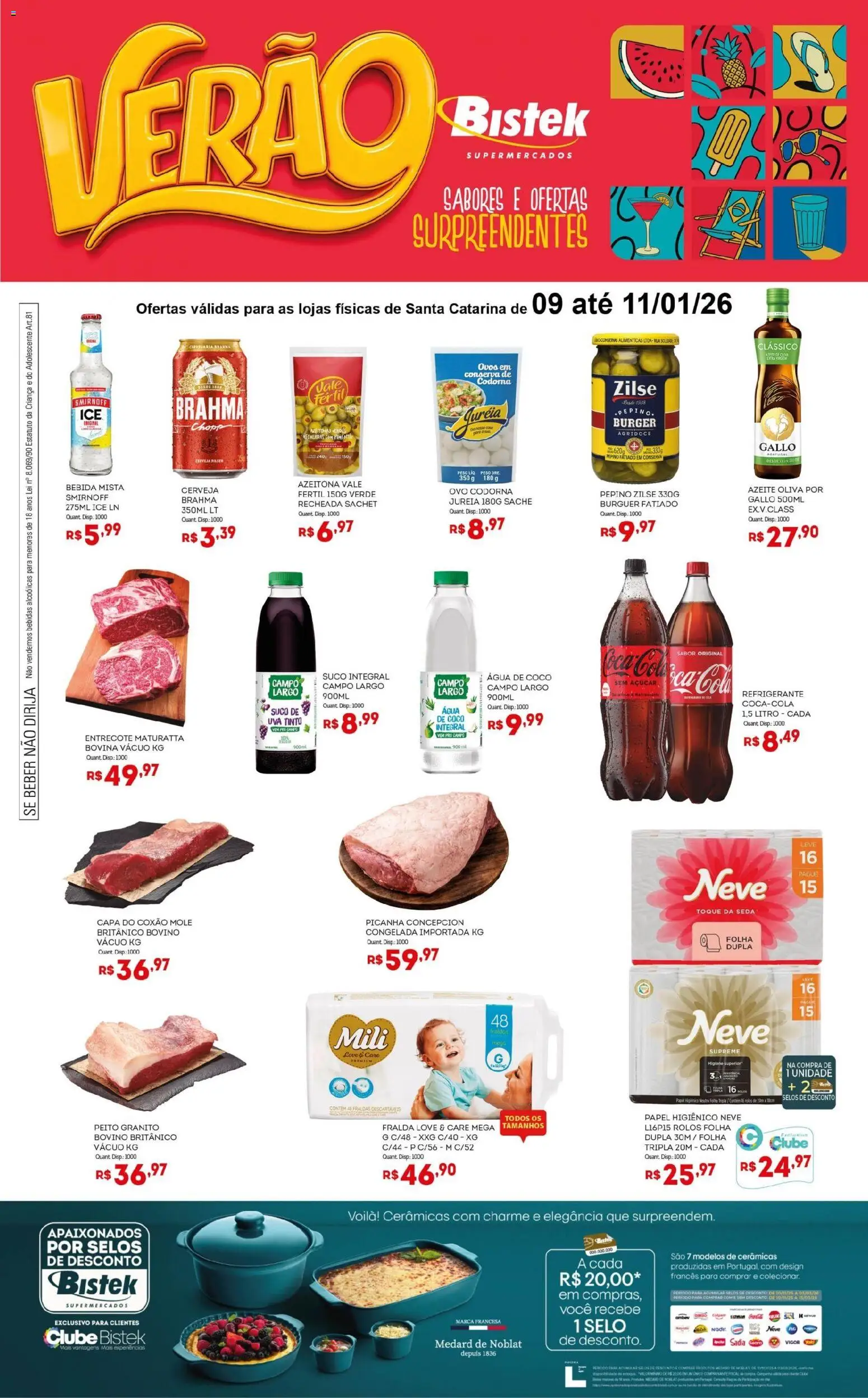 Bistek Supermercados Folheto - válido de 09.01.2026 | Página: 1 | Produtos: Ovos, Suco, Açúcar, Fraldas