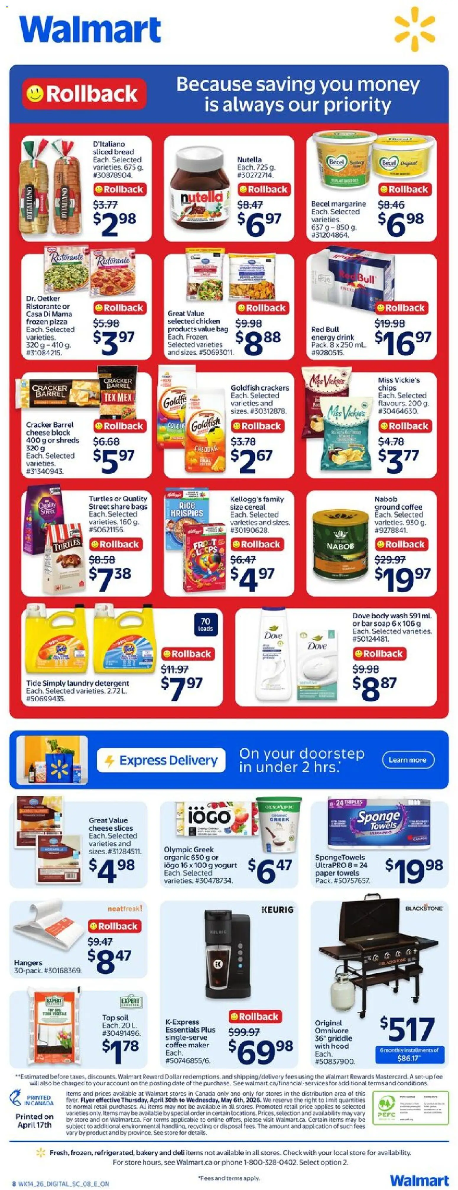 Walmart flyer valid from 30.04.2026 | Page: 2 | Products: Phone, Coffee maker, Soap, Cheese