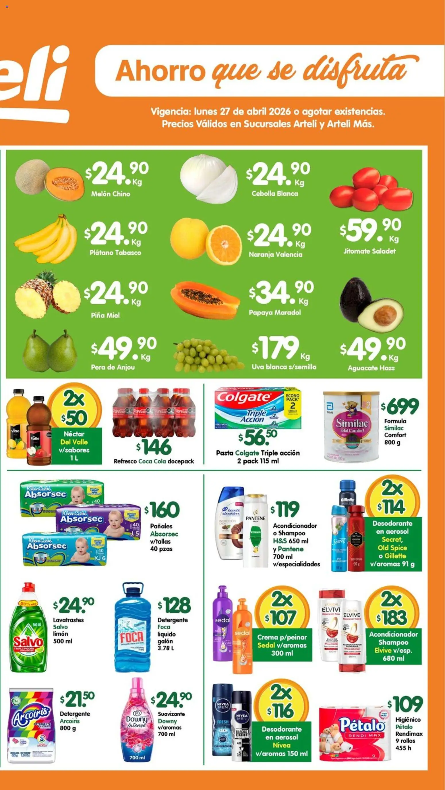Nuevas ofertas de Arteli válidas en toda la República Mexicana desde el 27.04.2026. ¡Encuentra las mejores ofertas en Arteli folleto Tuxpan! | Página: 2 | Productos: Desodorante, Cebolla, Plátano, Melón