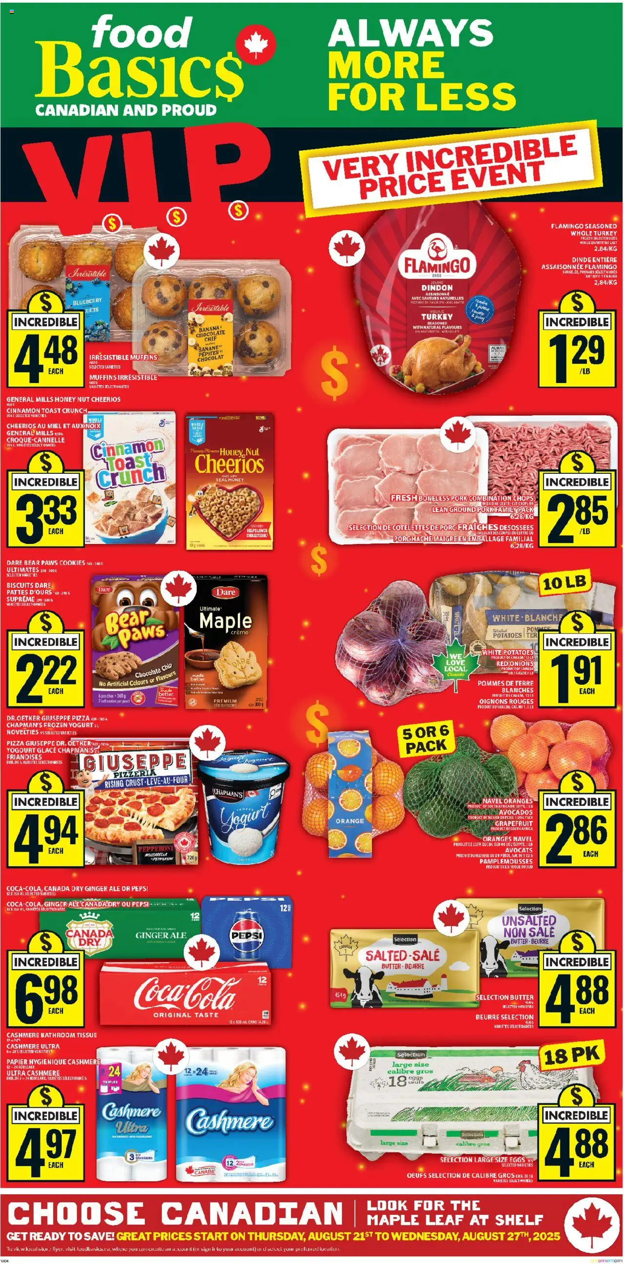 Food Basics flyer valid from 21.08.2025 | Page: 1 | Products: Turkey, Shelf, Butter, Pizza