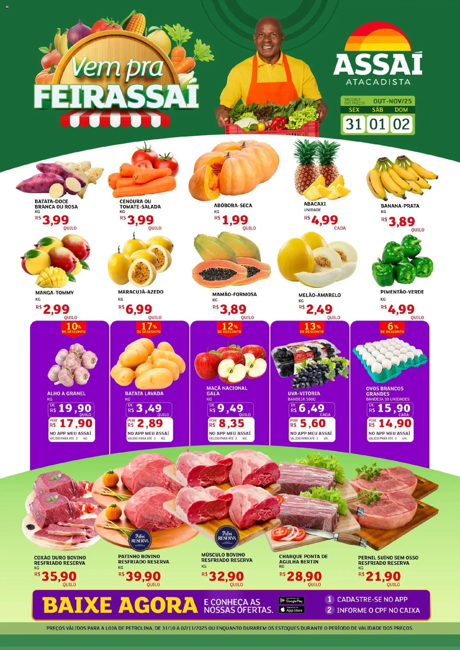 Assaí Atacadista Folheto - válido de 31.10.2025 | Página: 1 | Produtos: Ovos, Cenoura, Bandeja, Batata