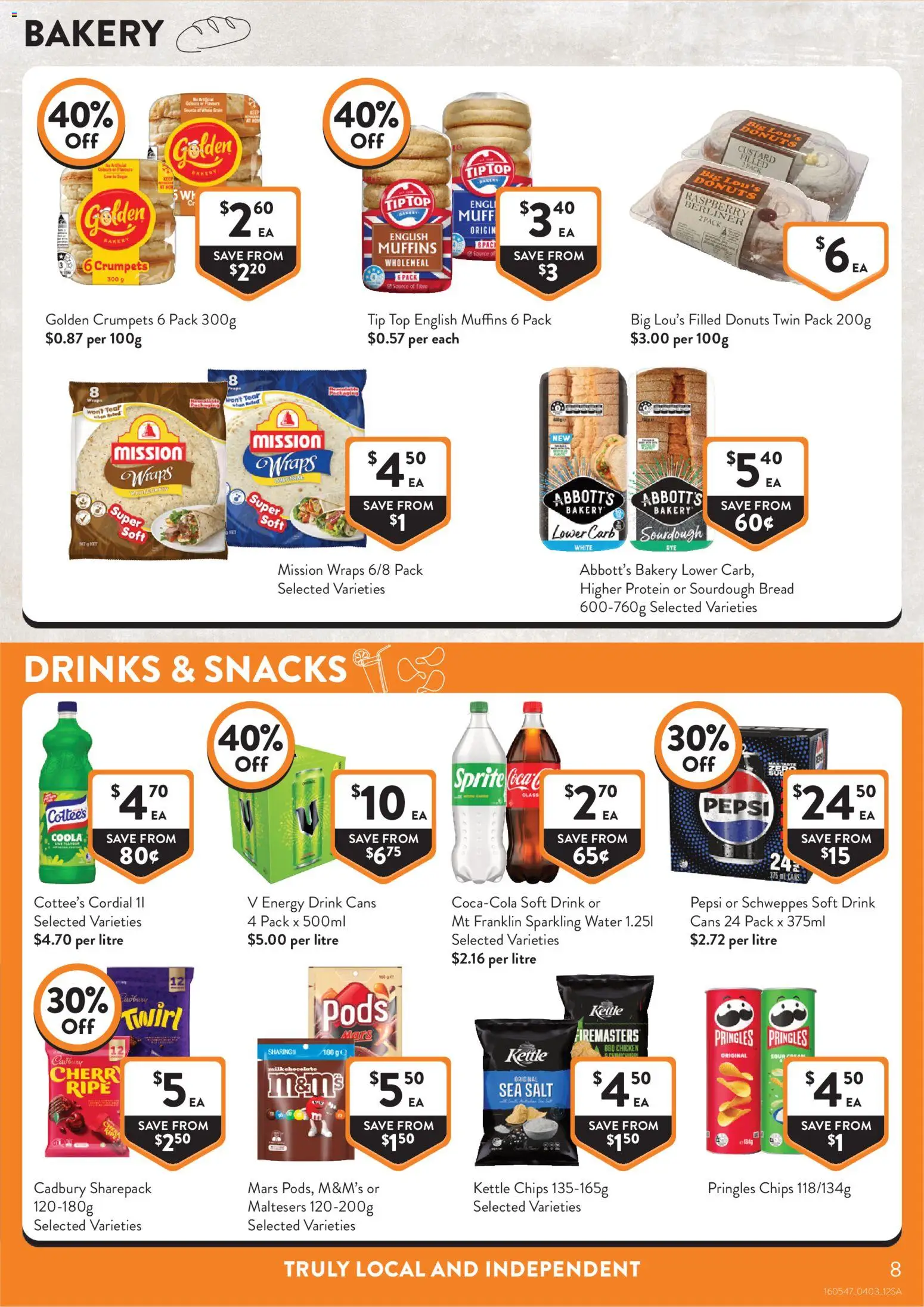 Foodworks catalogue - valid from 04.03.2026 | Page: 8 | Products: Donuts, Chips, Raspberry, Bakery