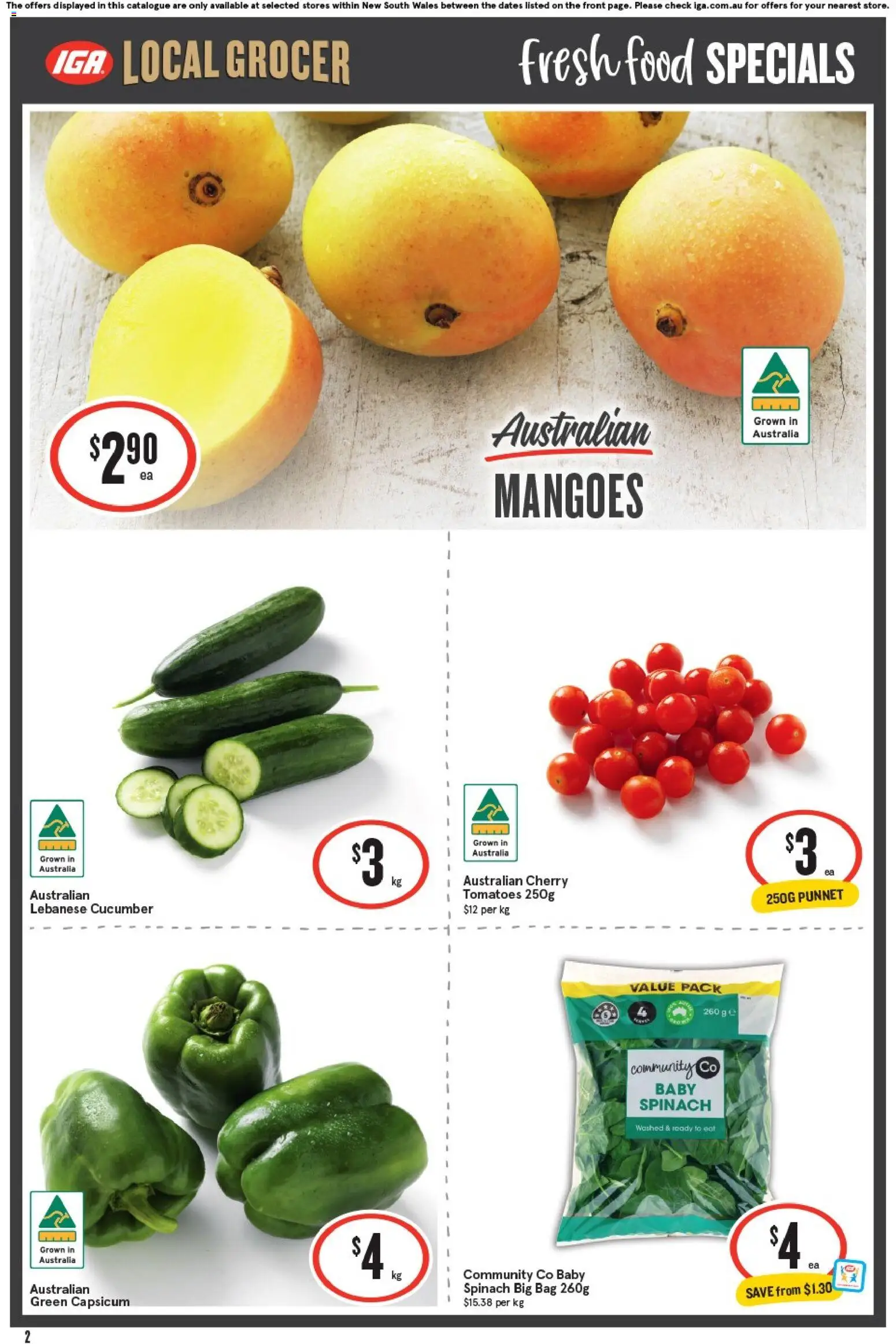 IGA catalogue - valid from 29.10.2025 | Page: 2 | Products: Capsicum, Tomatoes, Spinach, Bag