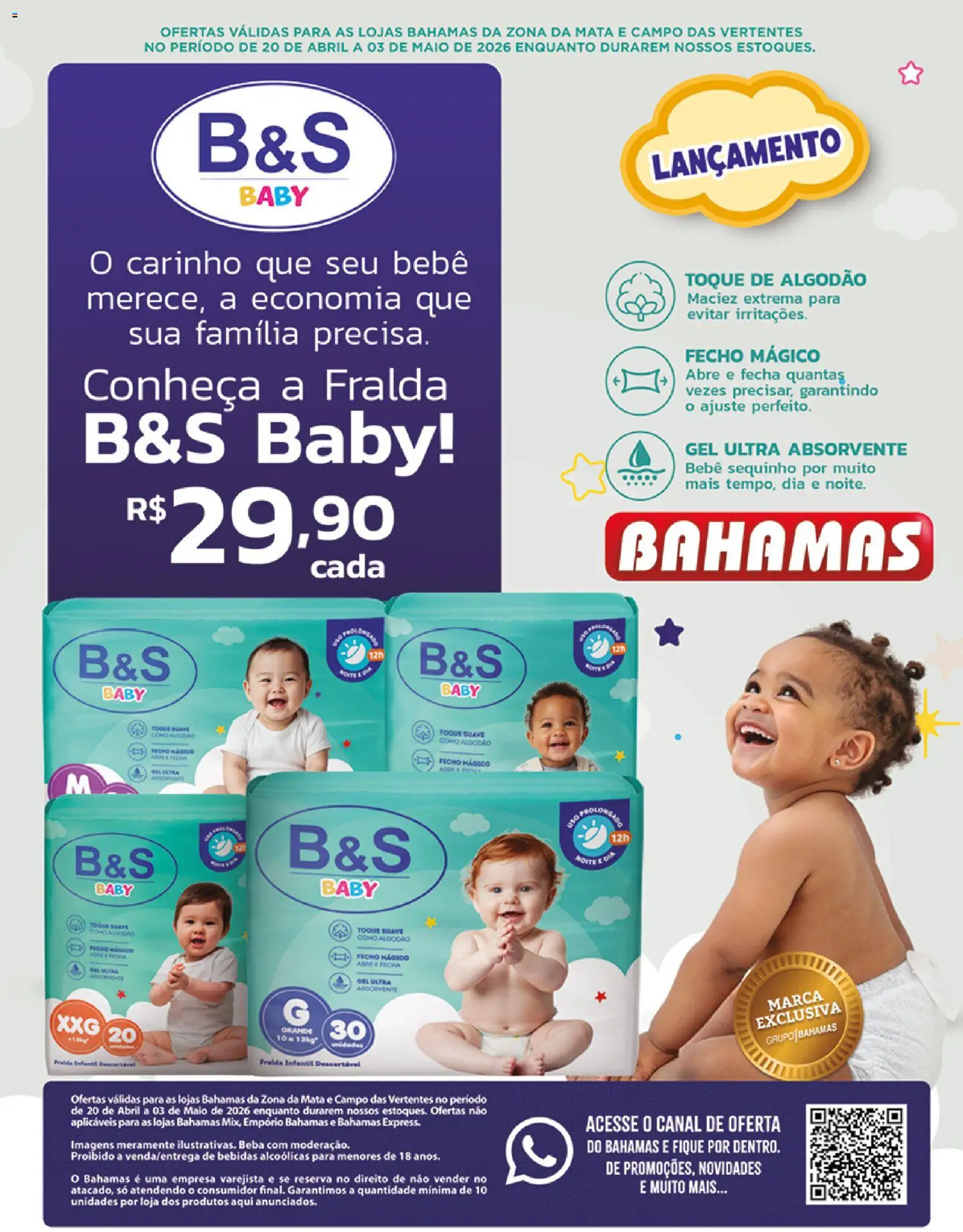 Bahamas Supermercados Folheto - válido de 20.04.2026 | Página: 1 | Produtos: Maiô, Algodão, Absorvente