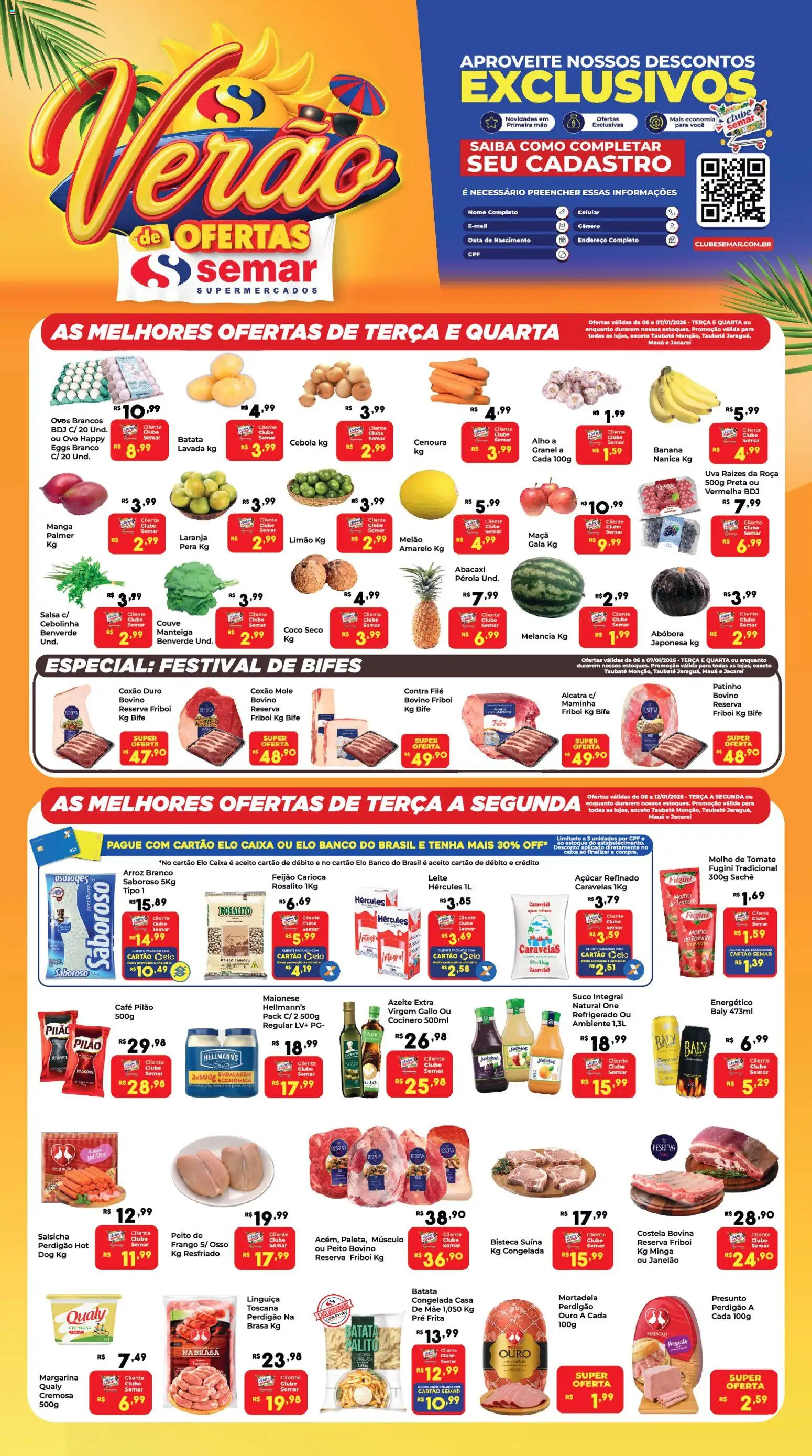 Semar Supermercado Folheto - válido de 06.01.2026 | Página: 1 | Produtos: Salsicha, Contra filé, Caixa, Manteiga