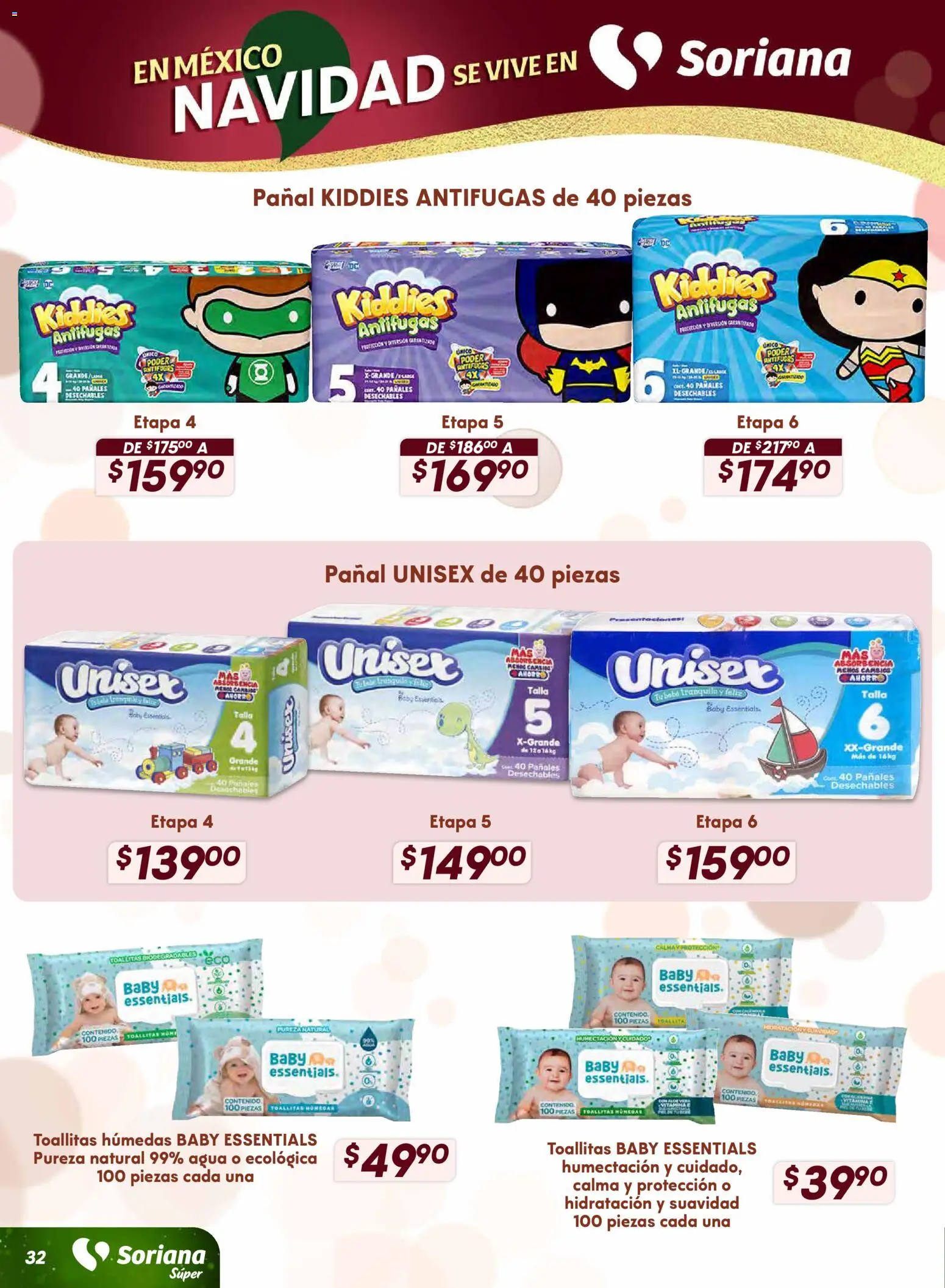 Nuevas ofertas de Soriana válidas en toda la República Mexicana desde el 18.11.2025. ¡Encuentra las mejores ofertas en Soriana - Preciazazaso Súper: Camp, Chia, Oax, Q. Roo, Tab, Yuc! | Página: 32 | Productos: Agua, Toallitas húmedas, Pañales