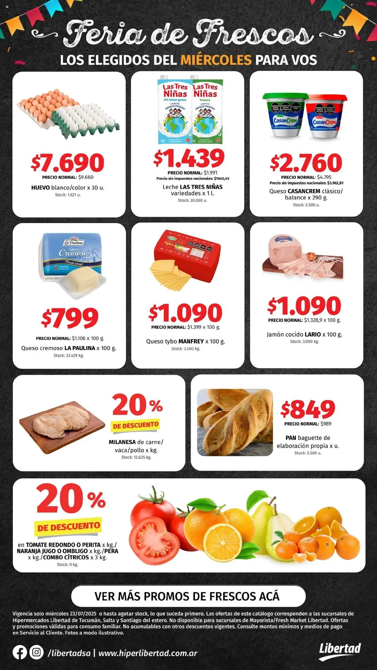 Hipermercado Libertad - Feria de Frescos - NOA │ válido desde el 23.07.2025 | Página: 1 | Productos: Jamón cocido, Tomate, Leche, Queso