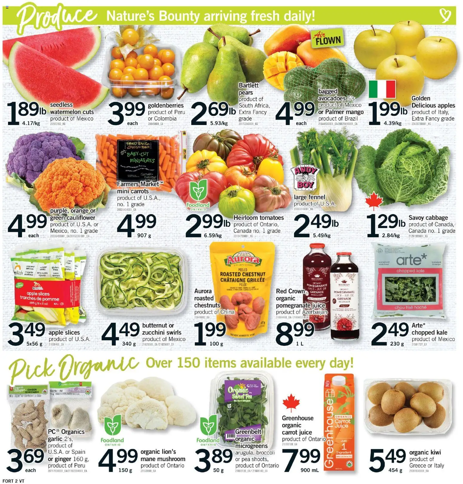 Fortinos flyer valid from 19.03.2026 | Page: 3 | Products: Kiwi, Bed, Juice, Tomatoes