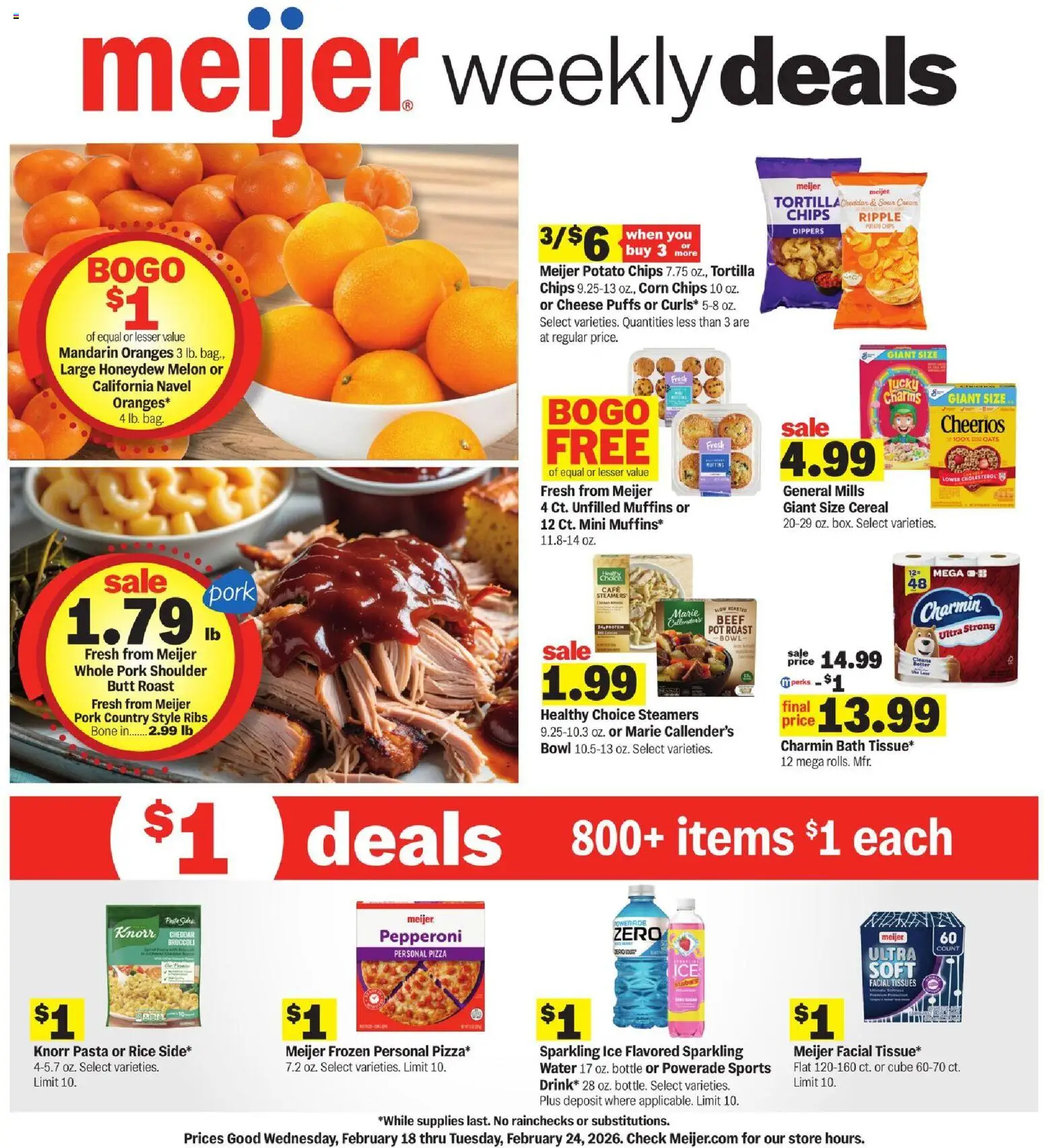Meijer Weekly Ad - MI - valid from 18.02.2026 | Page: 1 | Products: Bath, Cream, Water, Bag