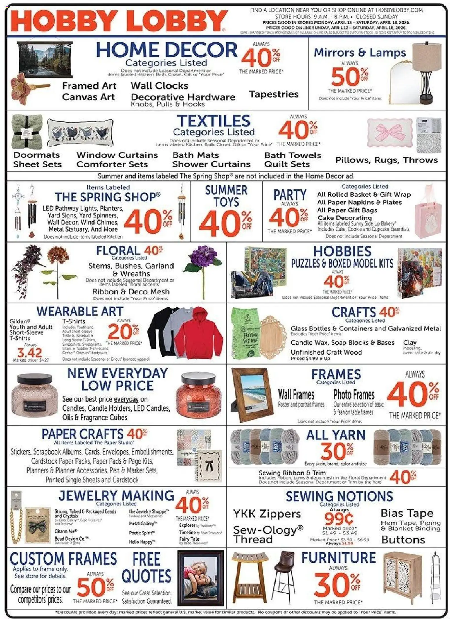 Hobby Lobby Weekly Ad - valid from 12.04.2026 | Page: 1 | Products: Model Kits, Pen, Bath, Basket