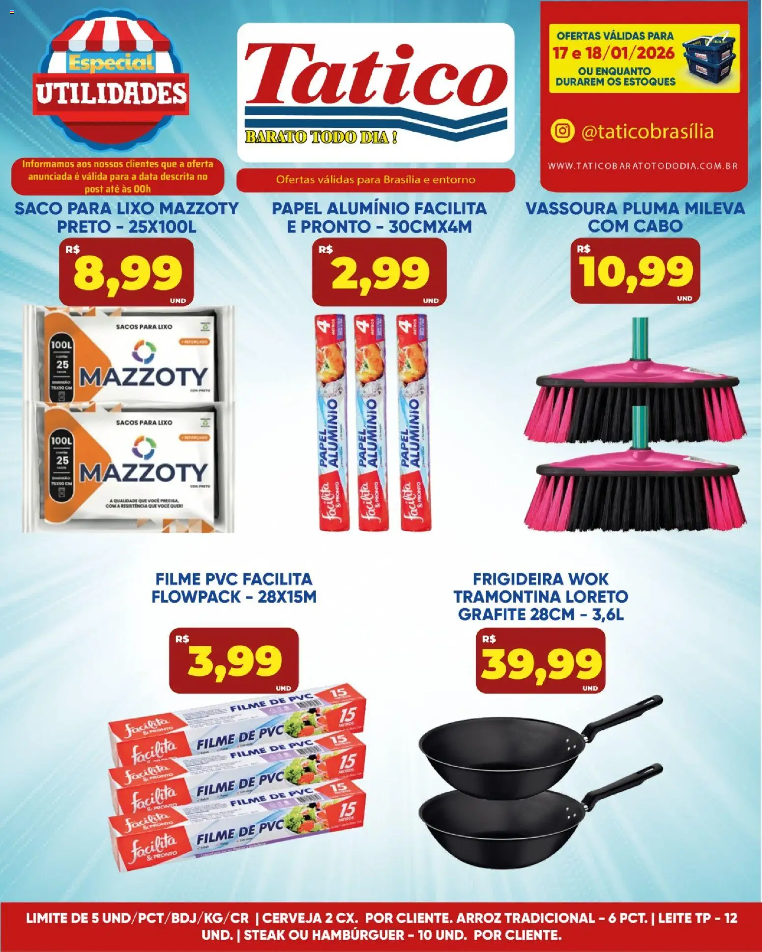 Tatico Folheto - válido de 17.01.2026 | Página: 18 | Produtos: Leite, Cerveja, Hambúrguer, Cabo