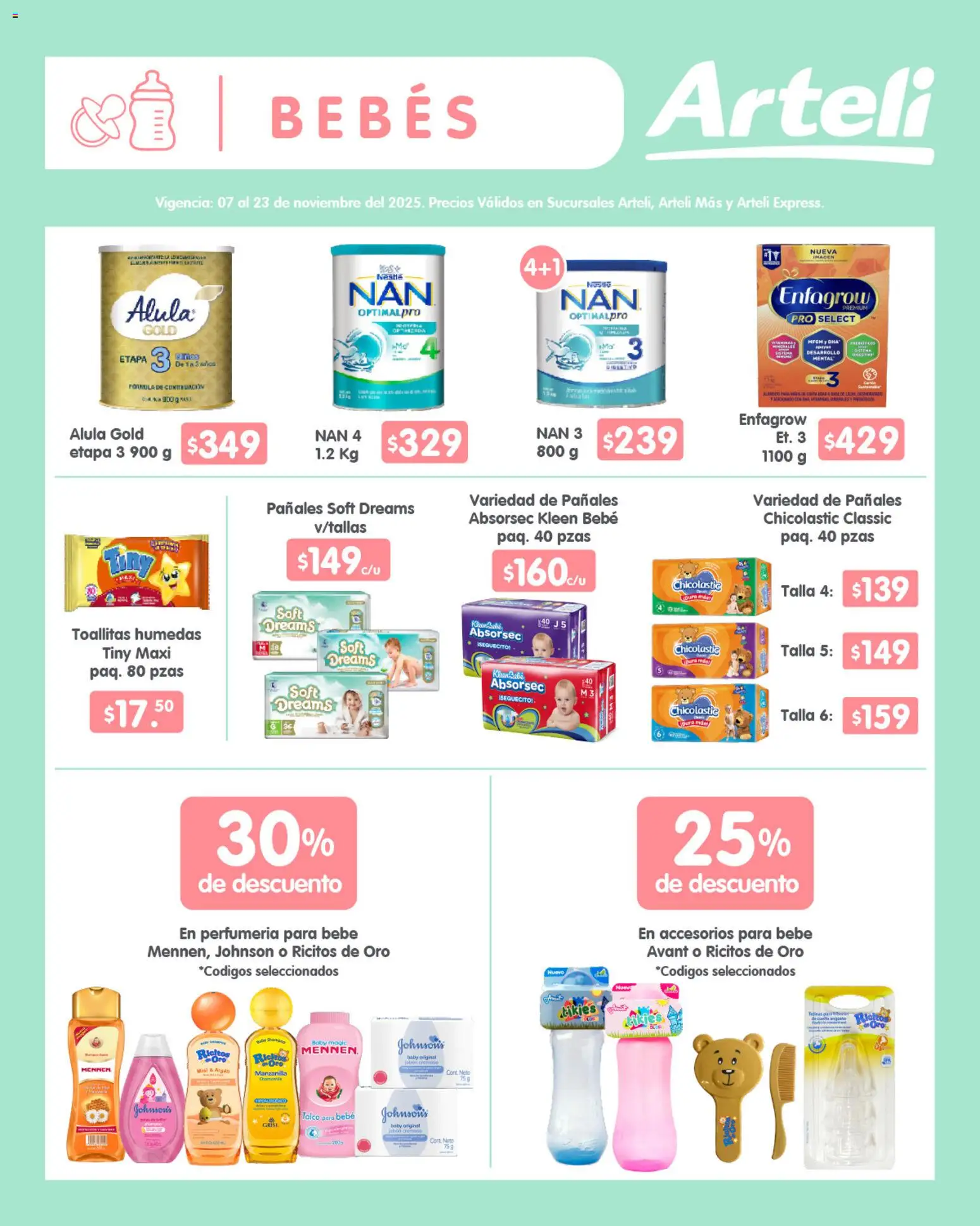 Nuevas ofertas de Arteli válidas en toda la República Mexicana desde el 07.11.2025. ¡Encuentra las mejores ofertas en Arteli folleto! | Página: 11 | Productos: Toallitas húmedas, Pañales