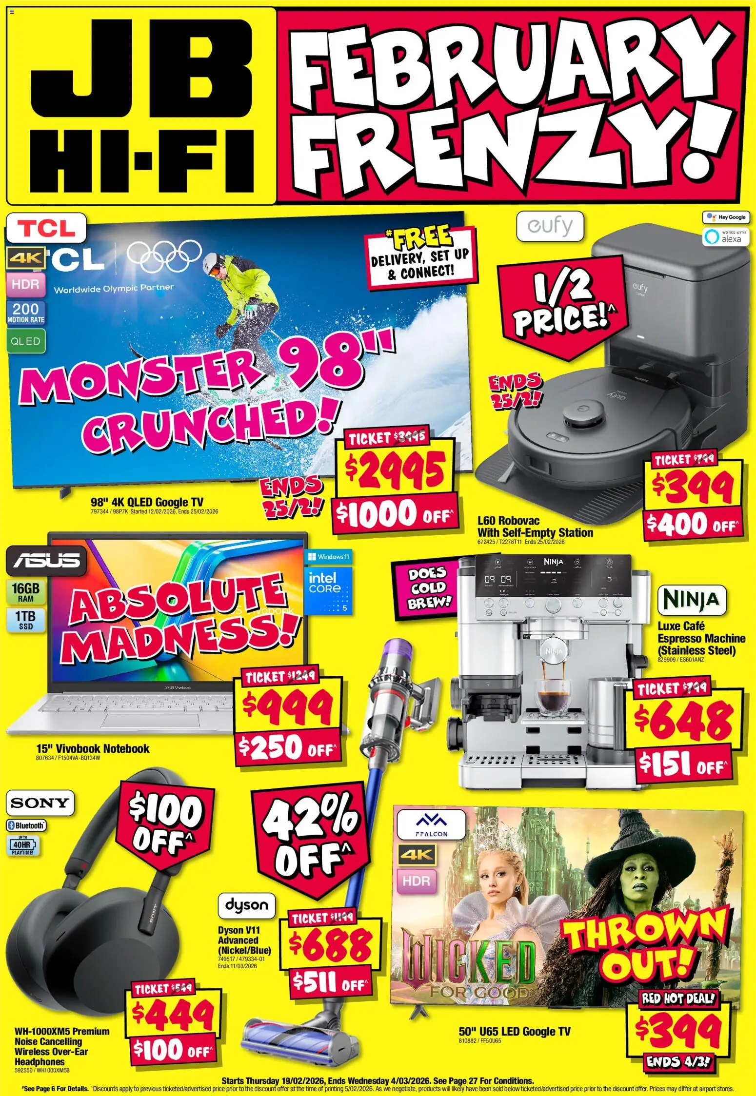 JB Hi-Fi catalogue - valid from 19.02.2026 | Page: 1 | Products: Notebook, Tv, Headphones, Espresso machine