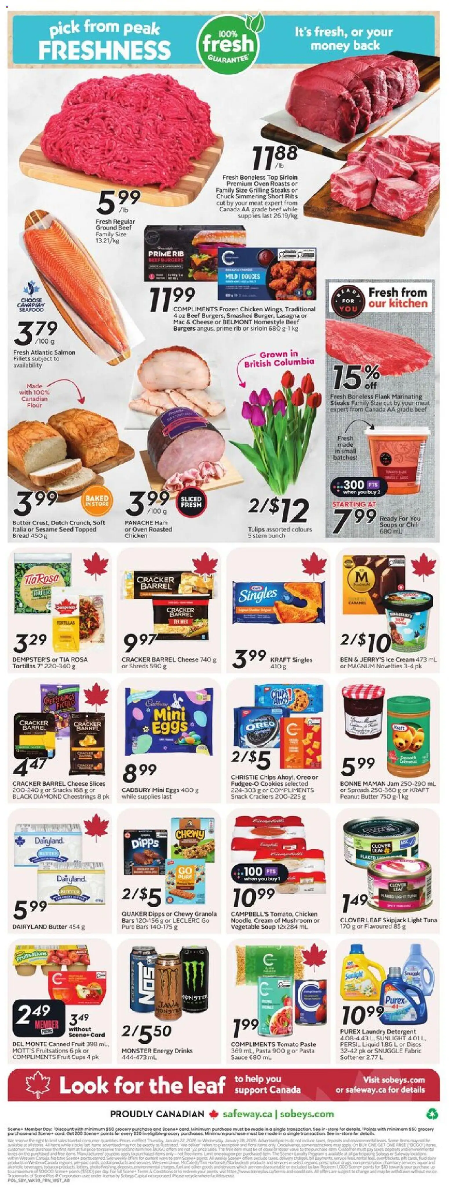 Safeway flyer valid from 22.01.2026 | Page: 4 | Products: Pasta, Cream, Ice cream, Chicken