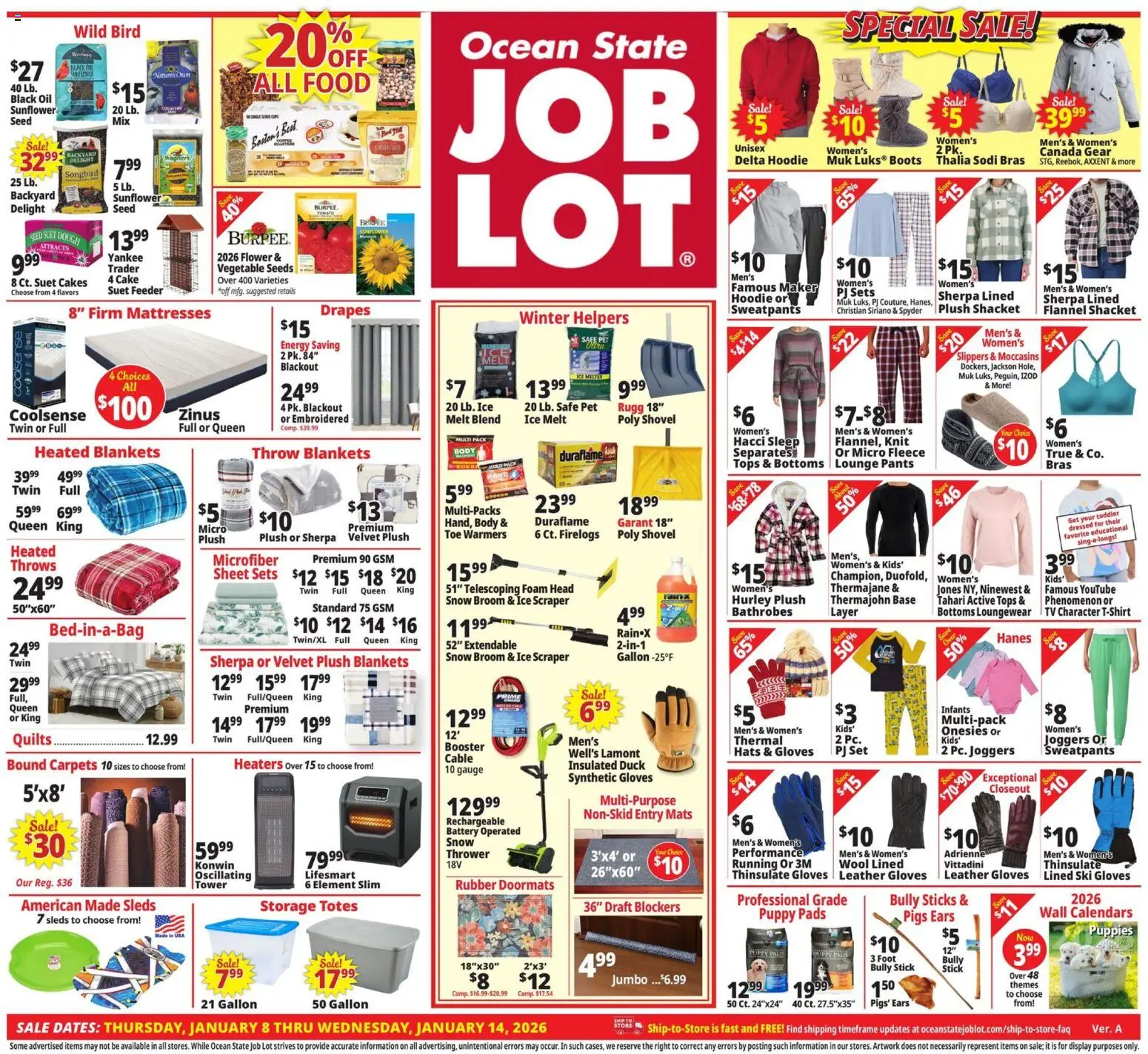 Ocean State Job Lot Weekly Ad - valid from 08.01.2026 | Page: 1 | Products: Shovel, Battery, Hoodie, Slippers