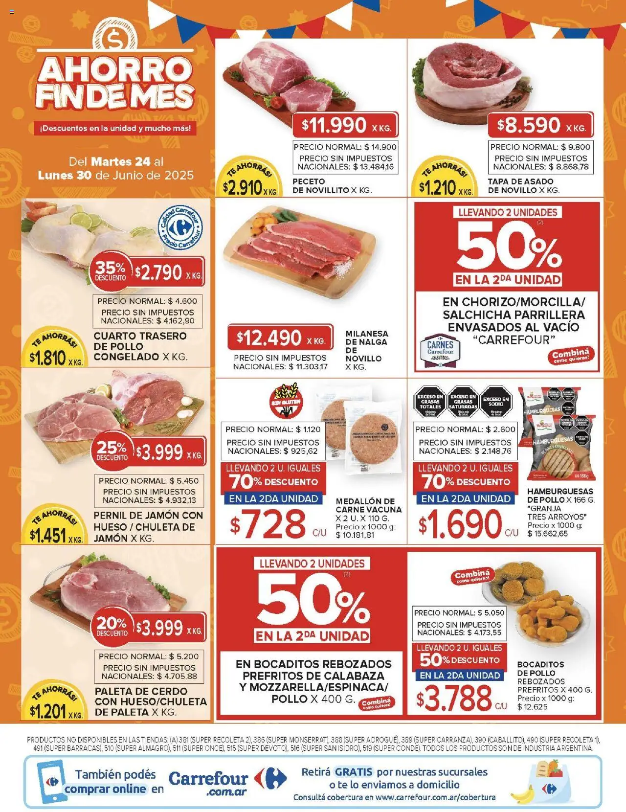 Carrefour ofertas │ válido desde el 24.06.2025 | Página: 3 | Productos: Pollo, Milanesa, Salchicha, Cerdo