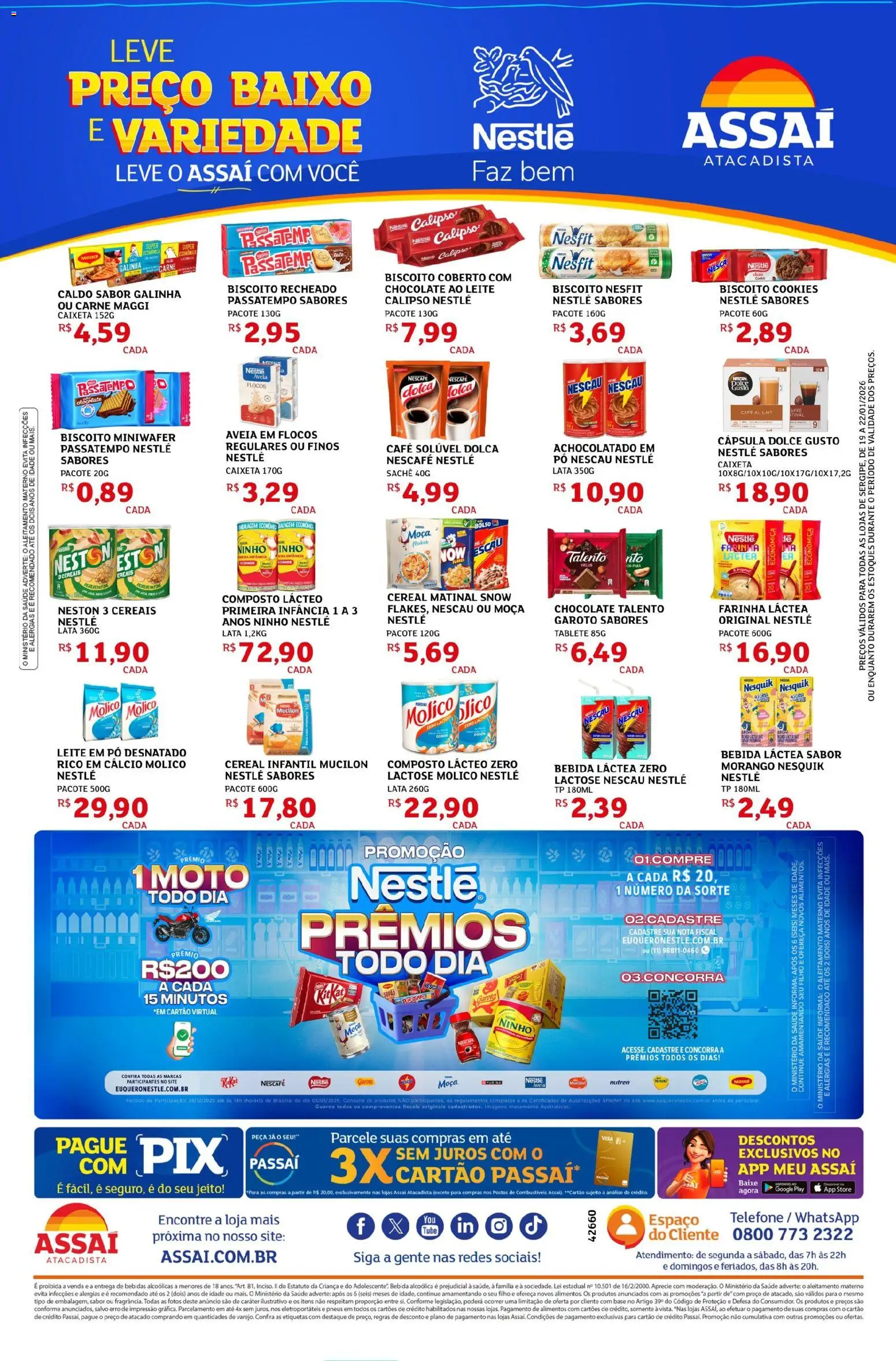 Assaí Atacadista Folheto - válido de 19.01.2026 | Página: 3 | Produtos: Achocolatado, Farinha láctea, Baixo, Bebida
