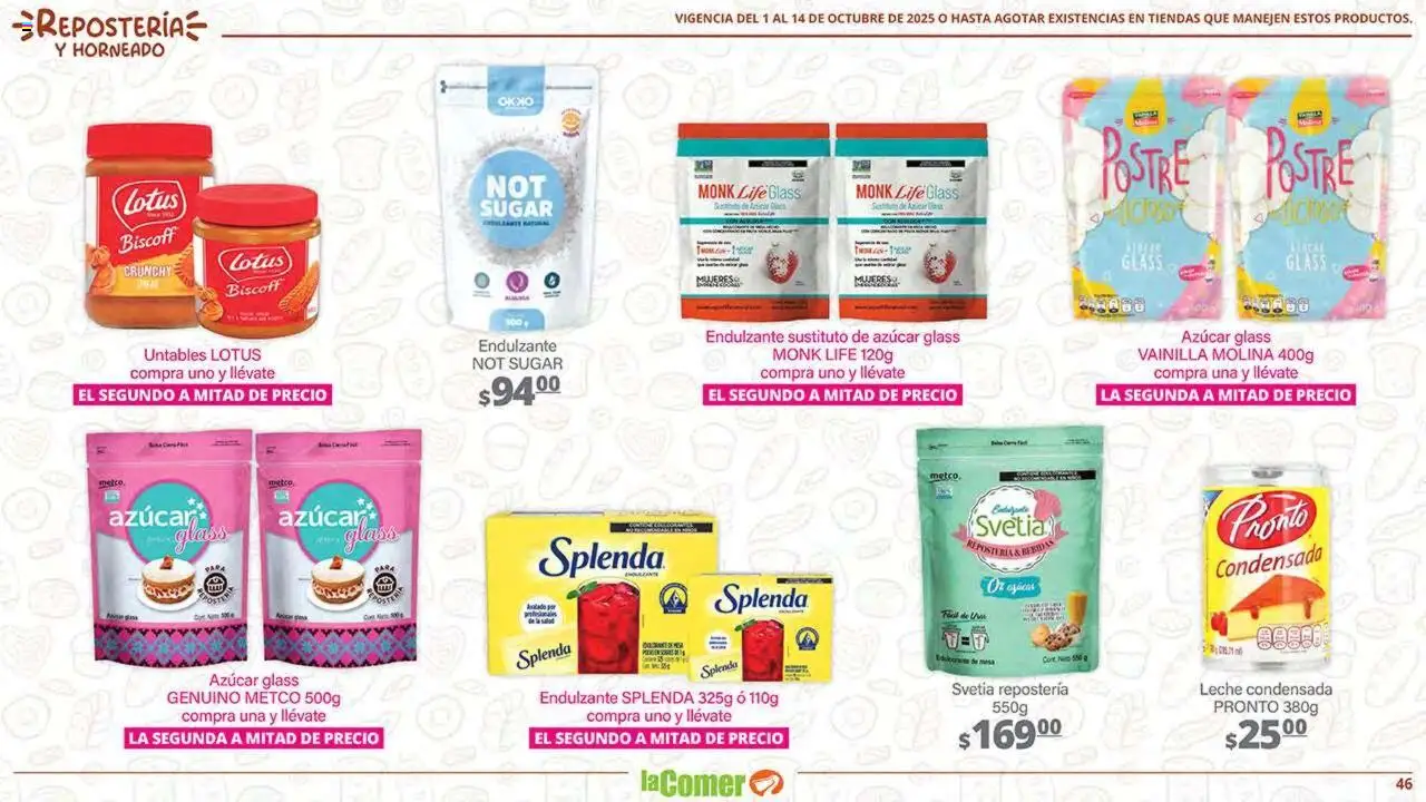 Nuevas ofertas de La Comer válidas en toda la República Mexicana desde el 01.10.2025. ¡Encuentra las mejores ofertas en La Comer - Folleto! | Página: 46 | Productos: Azúcar, Leche
