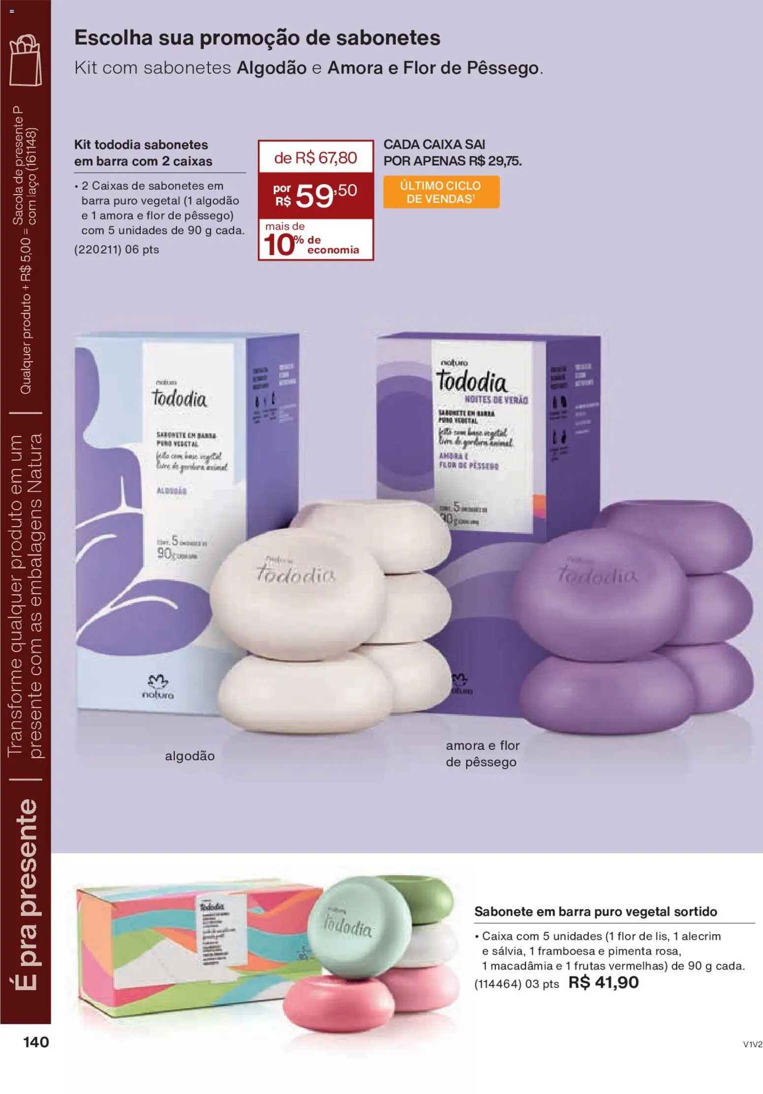 Natura Folheto - válido de 30.10.2025 | Página: 140 | Produtos: Pêssego, Pimenta, Sabonete, Algodão