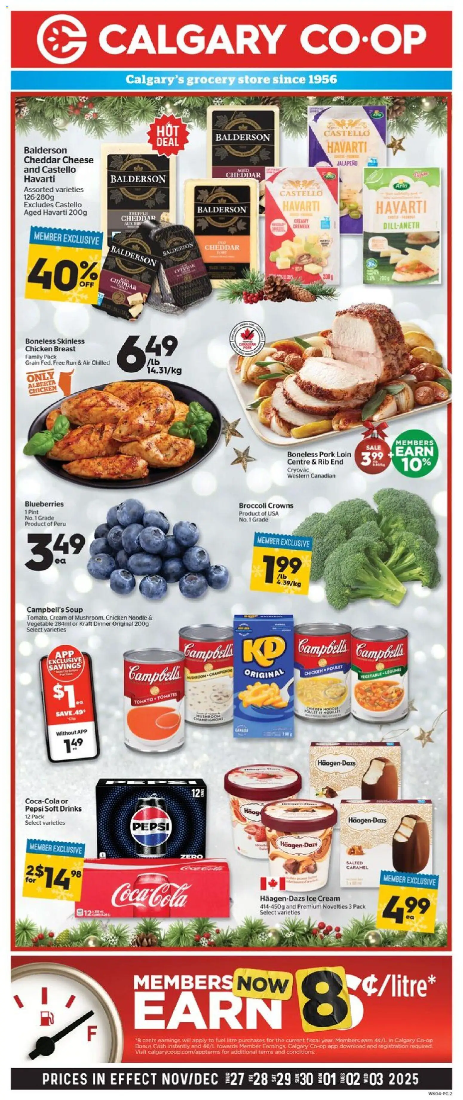 Calgary Co-op flyer valid from 27.11.2025 | Page: 2 | Products: Cream, Ice cream, Chicken, Pork